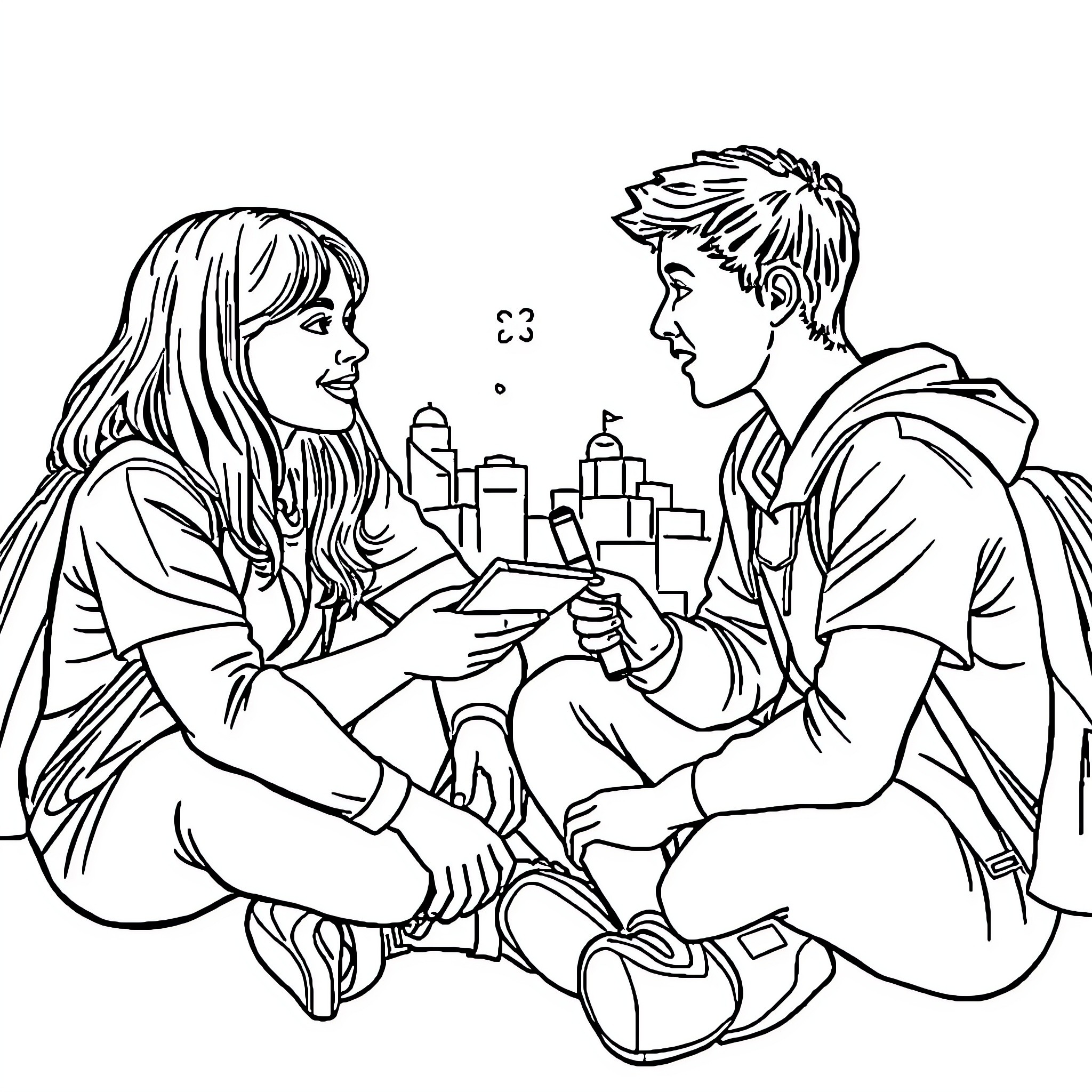 AIESEC members engage in discussion Coloring Page (free black-and-white line drawing printable PDF for all, from beginners to advanced learners, including children, teens, adults, and seniors)