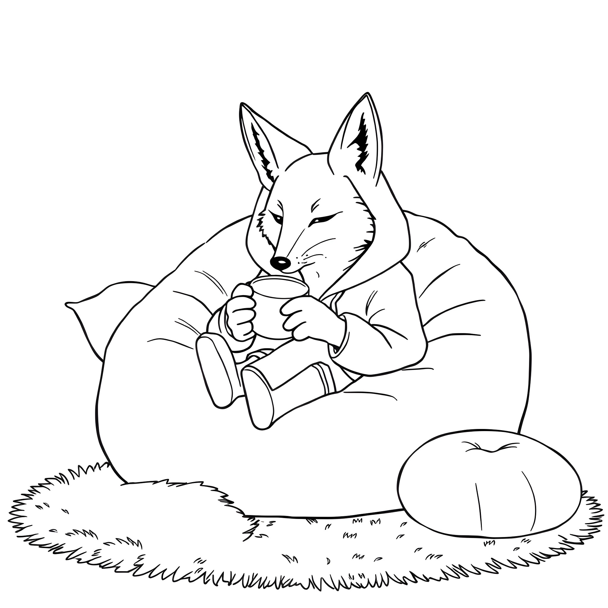 Fox sleeping peacefully in the wild Coloring Page (free black-and-white line drawing printable PDF for all, from beginners to advanced learners, including children, teens, adults, and seniors)