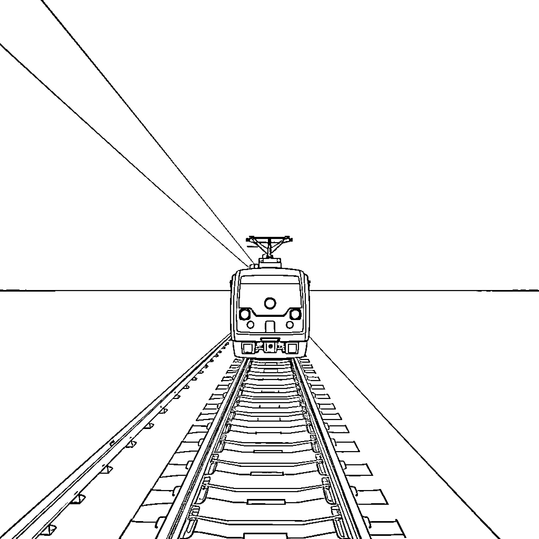 Ferrocarril riding on railway tracks Coloring Page (free black-and-white line drawing printable PDF for all, from beginners to advanced learners, including children, teens, adults, and seniors)