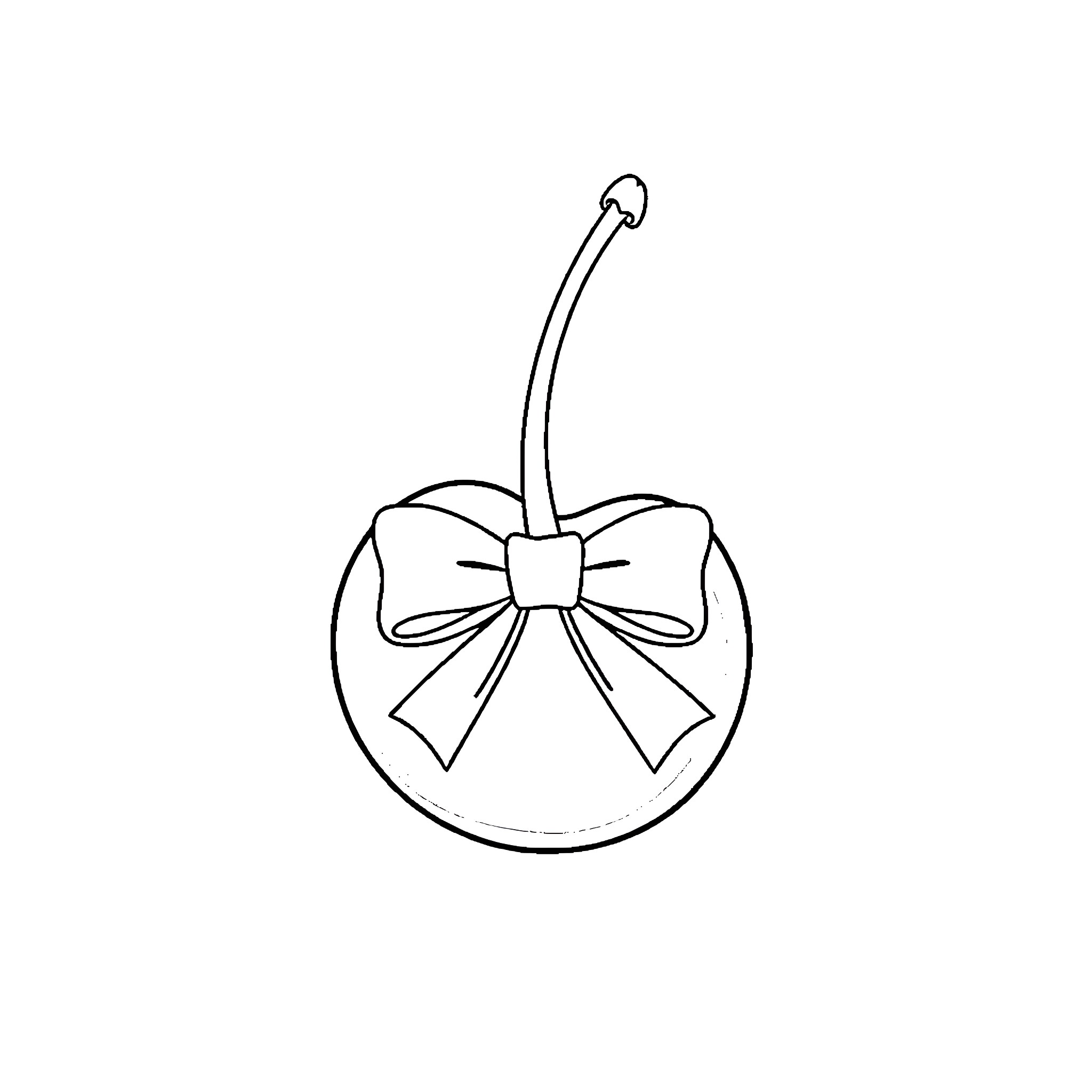 Cherry-shaped ornament with a bow Coloring Page (free black-and-white line drawing printable PDF for all, from beginners to advanced learners, including children, teens, adults, and seniors)