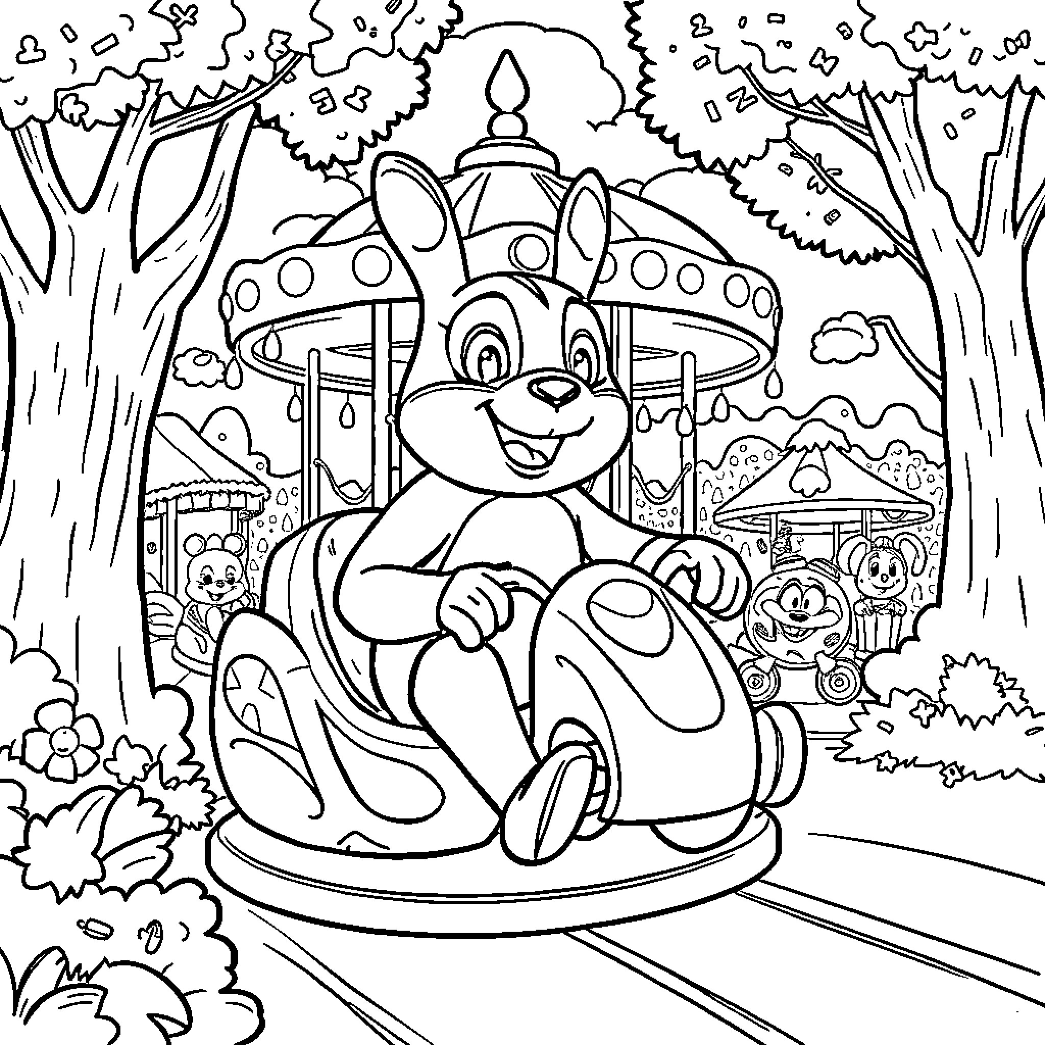 Ruben's Fun-Filled Carnival Ride Adventure Coloring Page (free black-and-white line drawing printable PDF for all, from beginners to advanced learners, including children, teens, adults, and seniors)