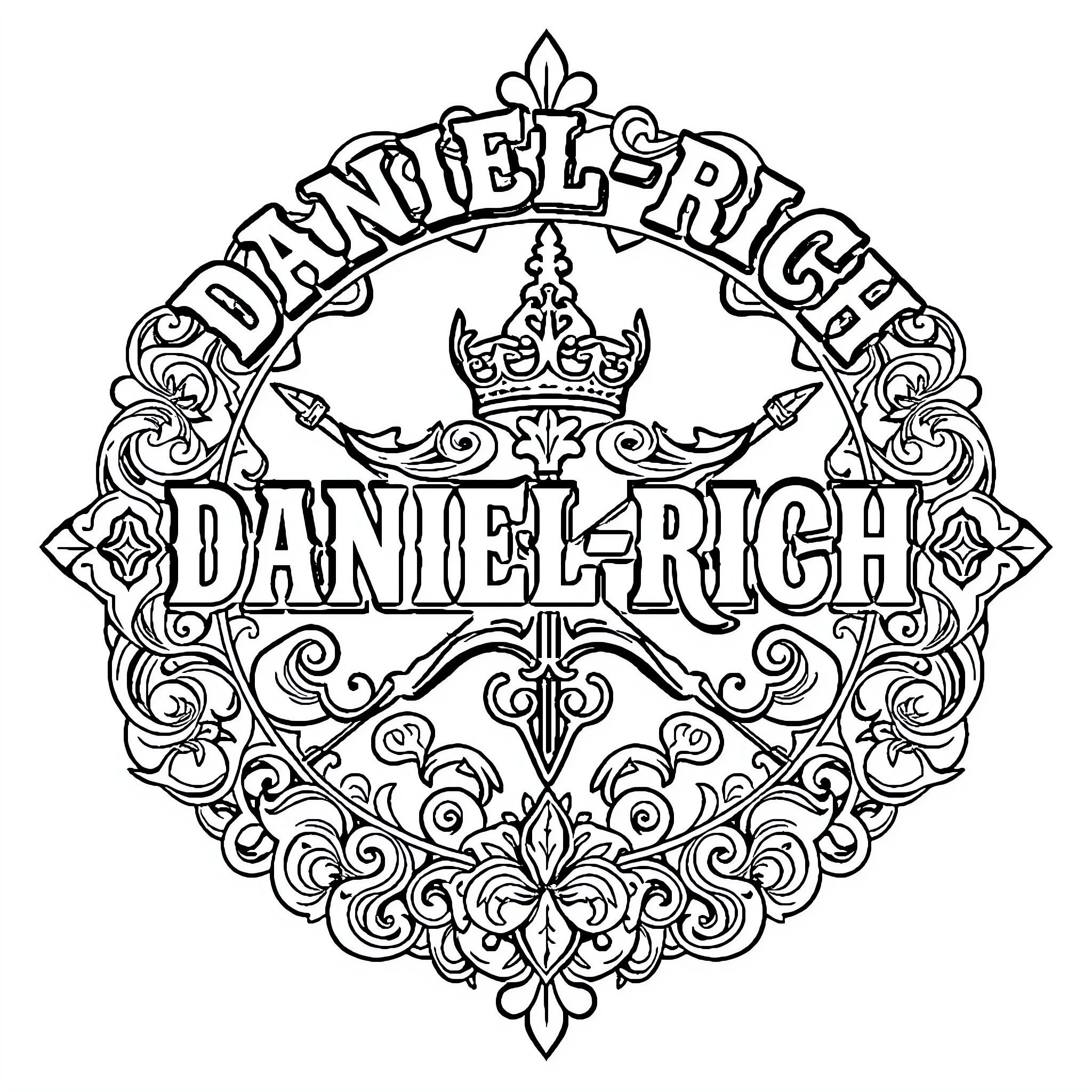 Logo with ornate, intricate design elements Coloring Page (free black-and-white line drawing printable PDF for all, from beginners to advanced learners, including children, teens, adults, and seniors)