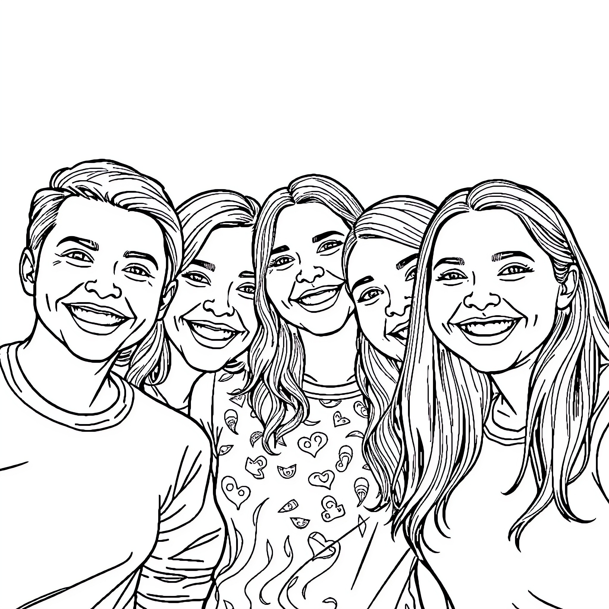 Sturniolo Triplets Happily Posing Together Coloring Page (free black-and-white line drawing printable PDF for all, from beginners to advanced learners, including children, teens, adults, and seniors)