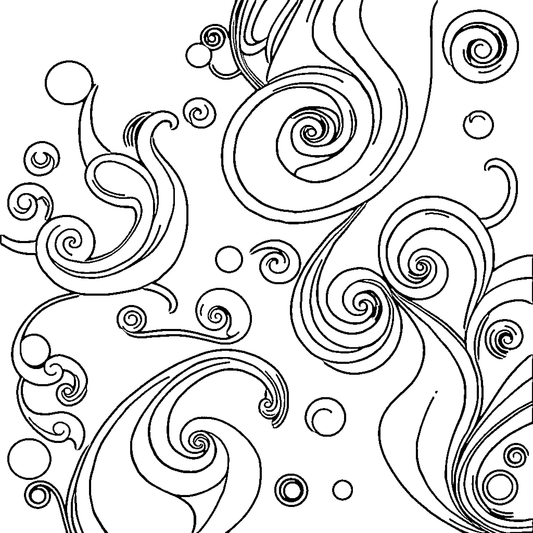 Abstract Swirly Shapes and Patterns Coloring Page (free black-and-white line drawing printable PDF for all, from beginners to advanced learners, including children, teens, adults, and seniors)
