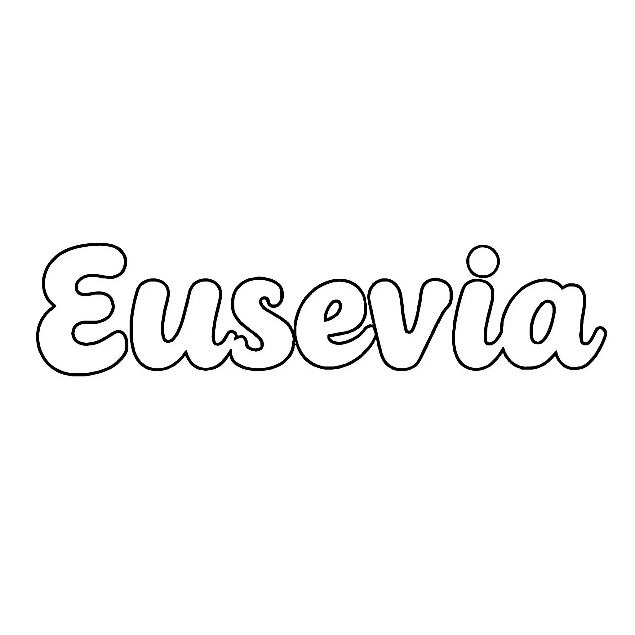 Eusevia - Playful Typography Coloring Page (free black-and-white line drawing printable PDF for all, from beginners to advanced learners, including children, teens, adults, and seniors)