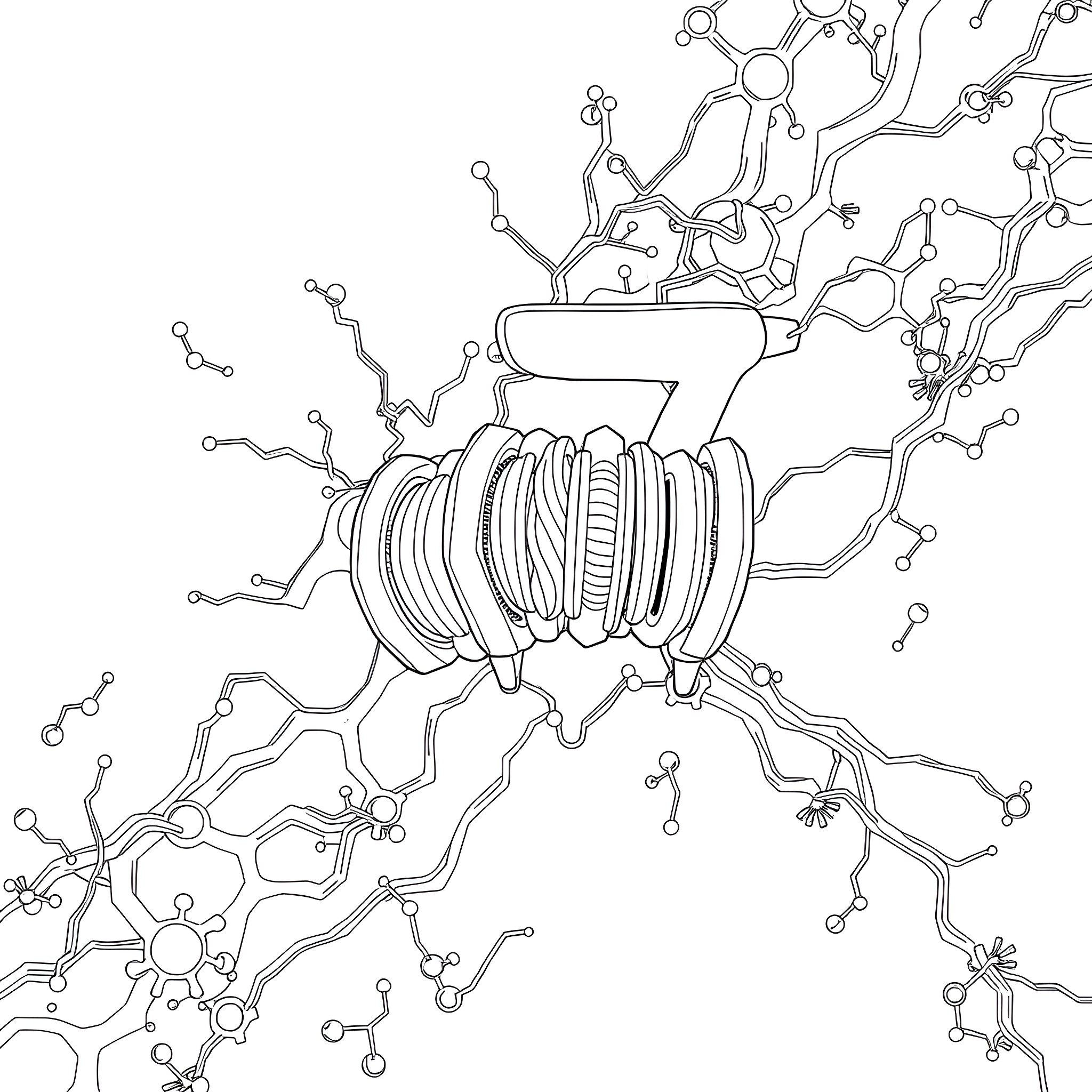 GPCR molecular structure diagram Coloring Page (free black-and-white line drawing printable PDF for all, from beginners to advanced learners, including children, teens, adults, and seniors)