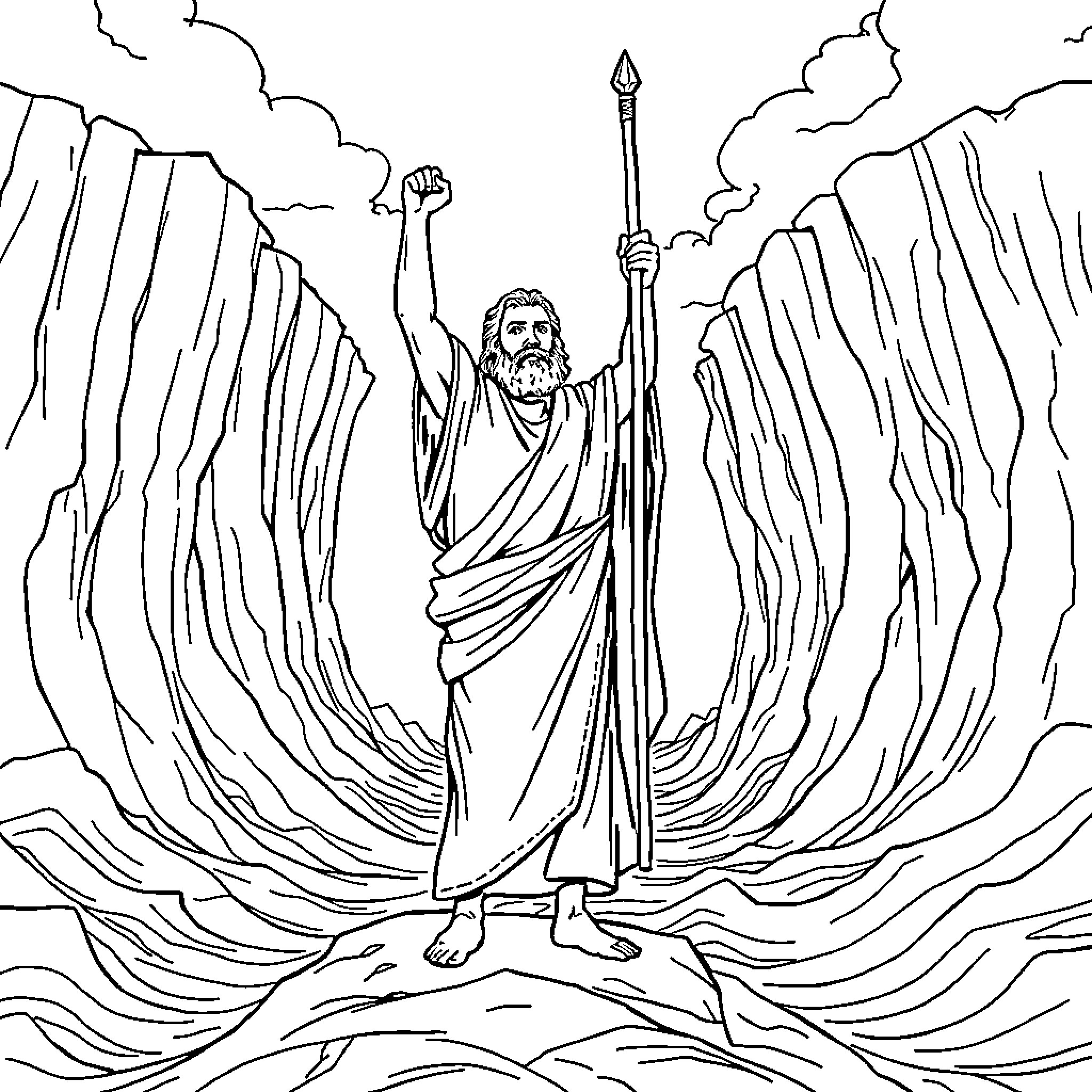 Moses Leading the Israelites out of Egypt Coloring Page (free black-and-white line drawing printable PDF for all, from beginners to advanced learners, including children, teens, adults, and seniors)