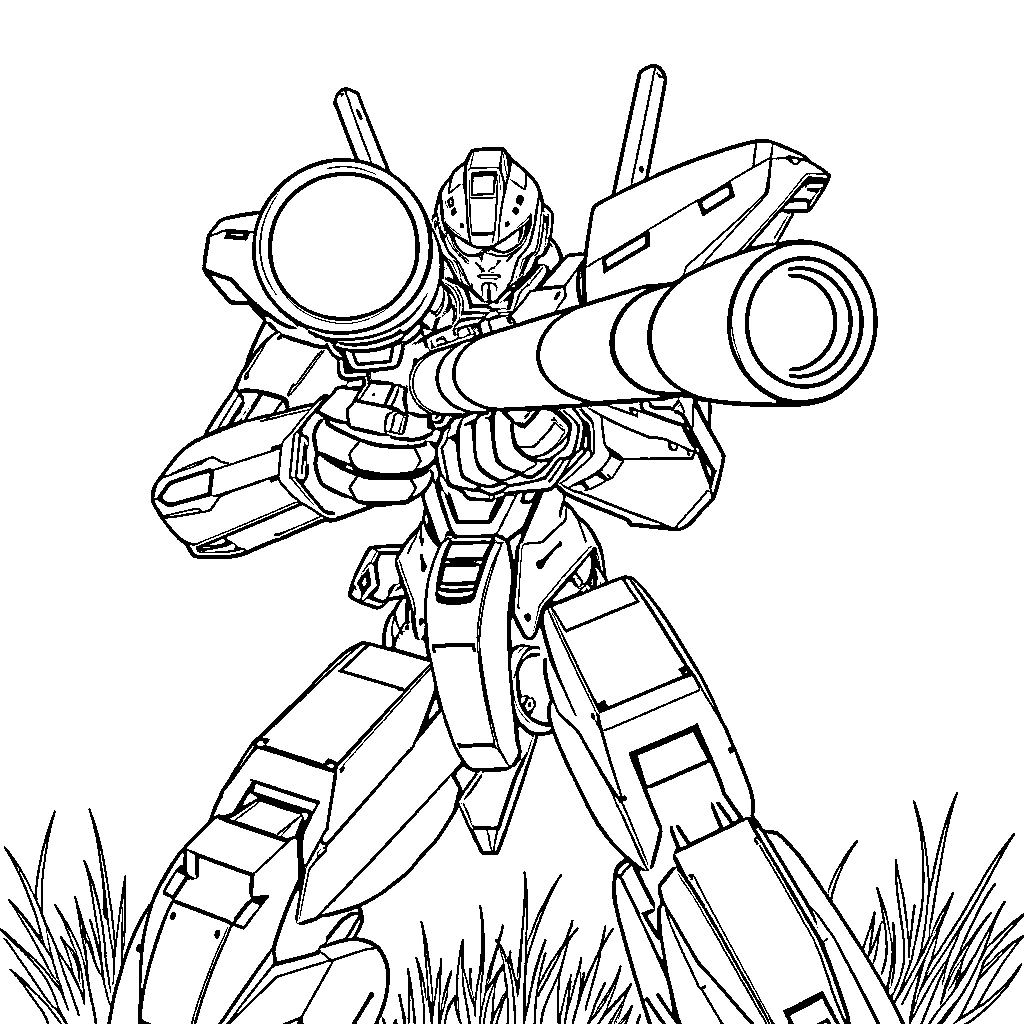 Evangelion mech in combat stance Coloring Page (free black-and-white line drawing printable PDF for all, from beginners to advanced learners, including children, teens, adults, and seniors)