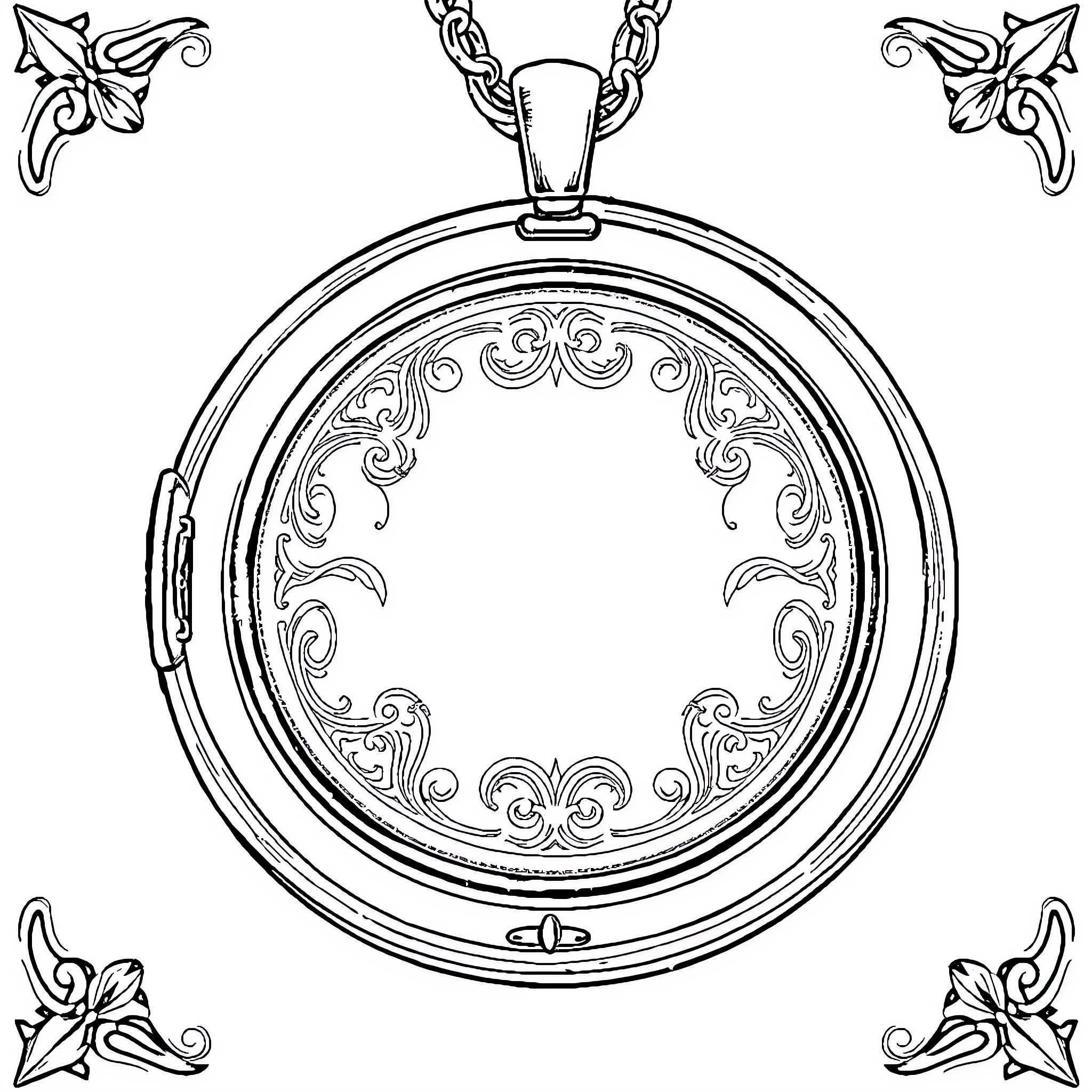 Locket with ornate floral pattern Coloring Page (free black-and-white line drawing printable PDF for all, from beginners to advanced learners, including children, teens, adults, and seniors)