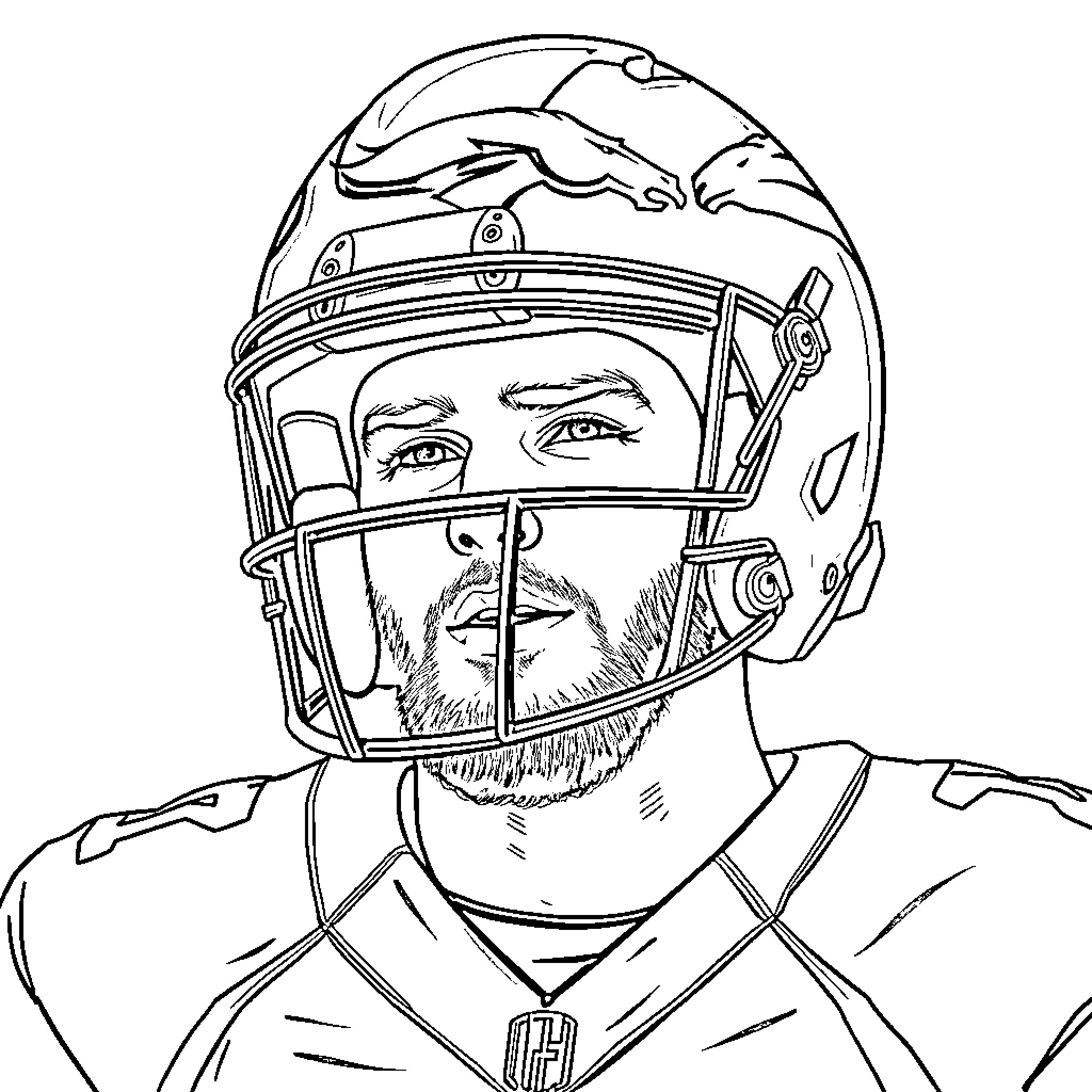 Jake Paul in Football Uniform Closeup Portrait Coloring Page (free black-and-white line drawing printable PDF for all, from beginners to advanced learners, including children, teens, adults, and seniors)
