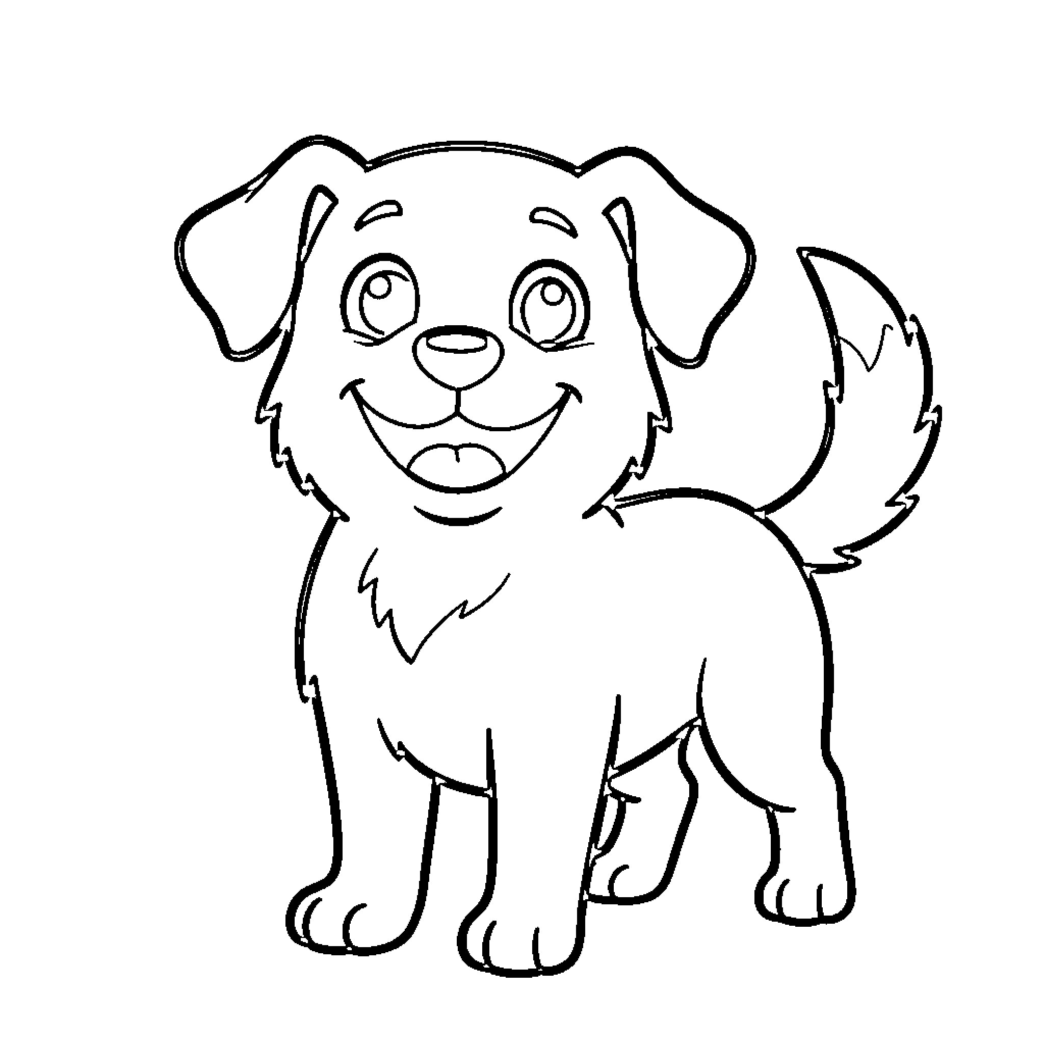 Dog smiling happily and looking upwards Coloring Page (free black-and-white line drawing printable PDF for all, from beginners to advanced learners, including children, teens, adults, and seniors)