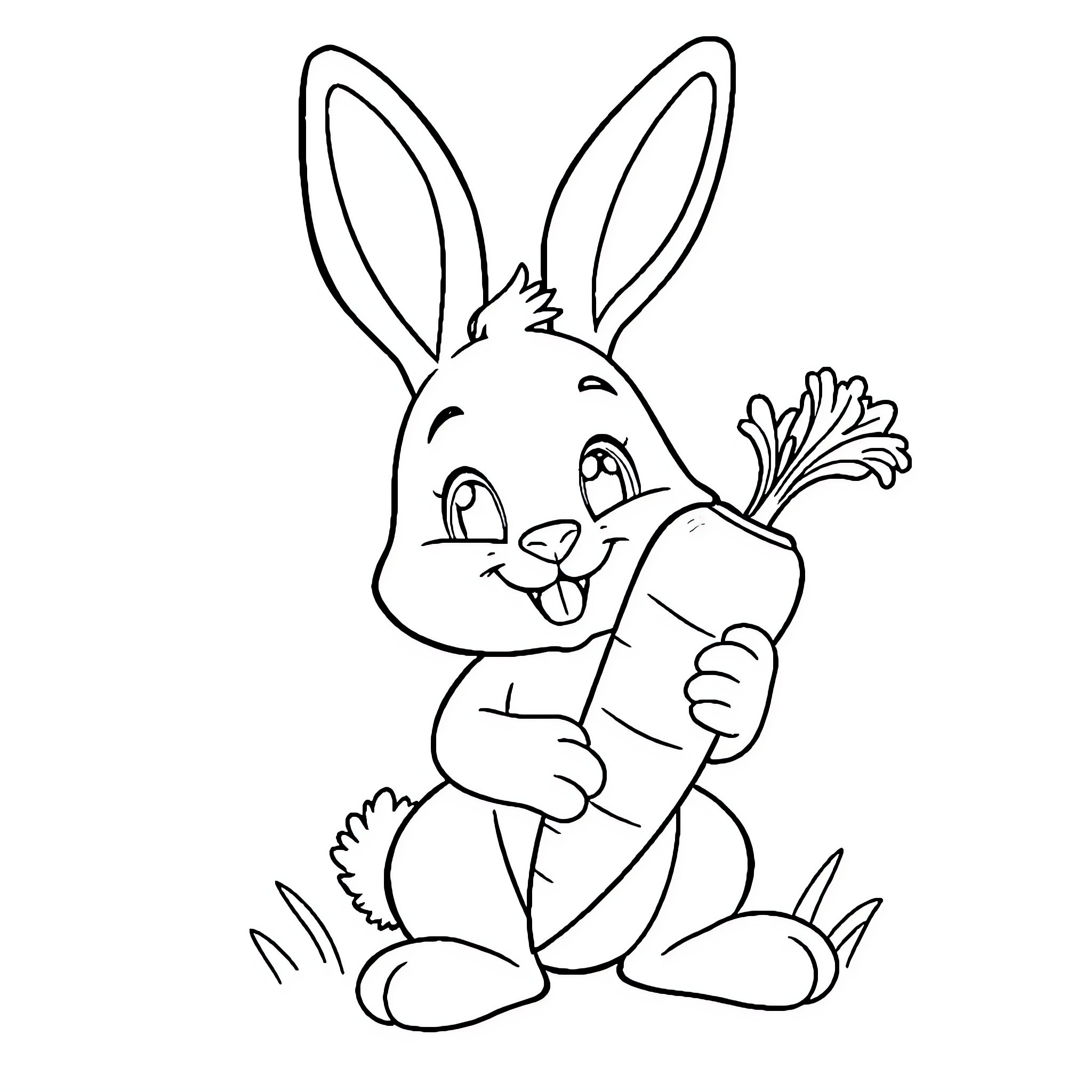 Bunny with a Carrot Coloring Page (free black-and-white line drawing printable PDF for all, from beginners to advanced learners, including children, teens, adults, and seniors)