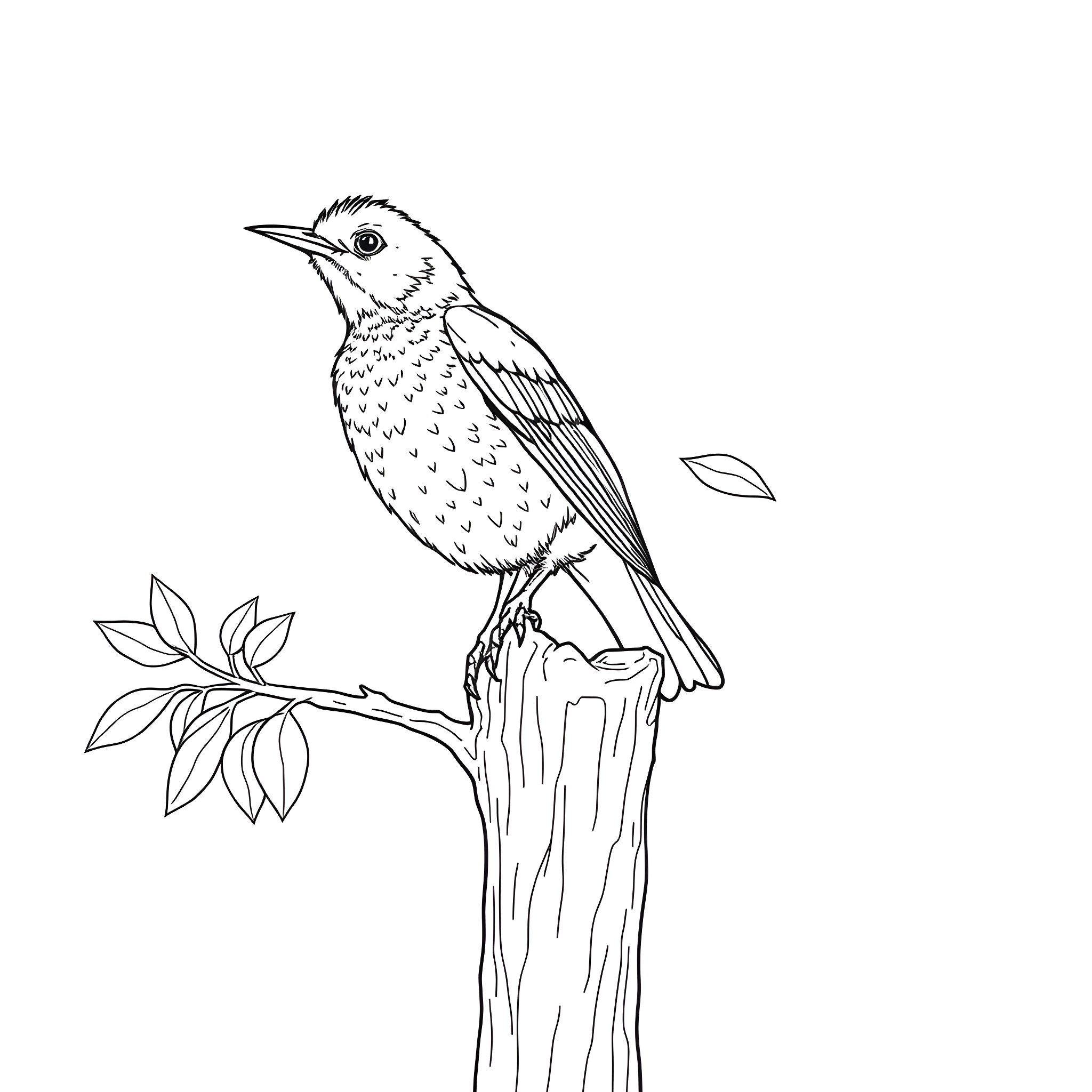 Honeycreeper bird perched on a branch Coloring Page (free black-and-white line drawing printable PDF for all, from beginners to advanced learners, including children, teens, adults, and seniors)