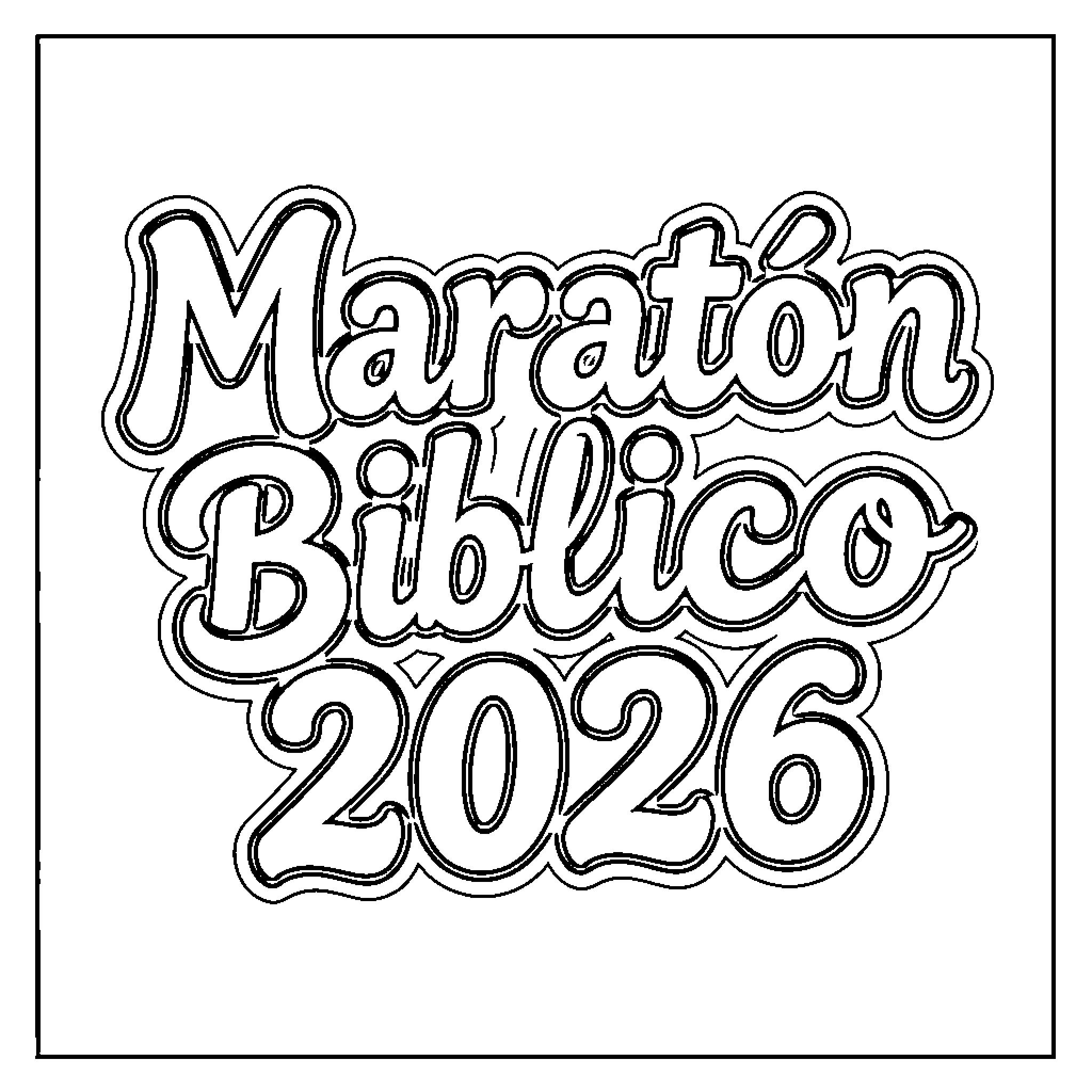 Maraton Biblico 2026 text design with bubble lettering Coloring Page (free black-and-white line drawing printable PDF for all, from beginners to advanced learners, including children, teens, adults, and seniors)