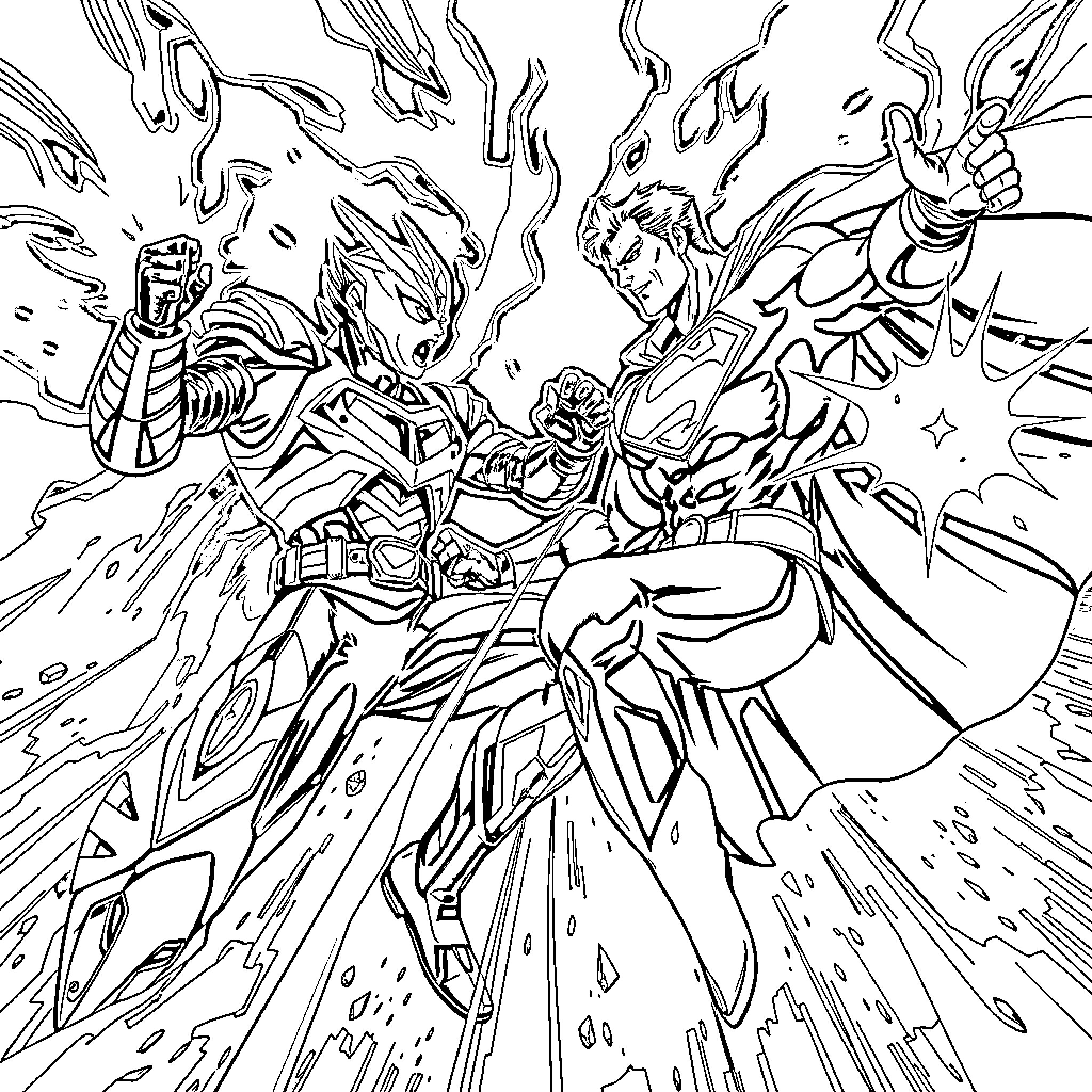 Kamen Rider Ichigo's heroic action against a powerful foe Coloring Page (free black-and-white line drawing printable PDF for all, from beginners to advanced learners, including children, teens, adults, and seniors)
