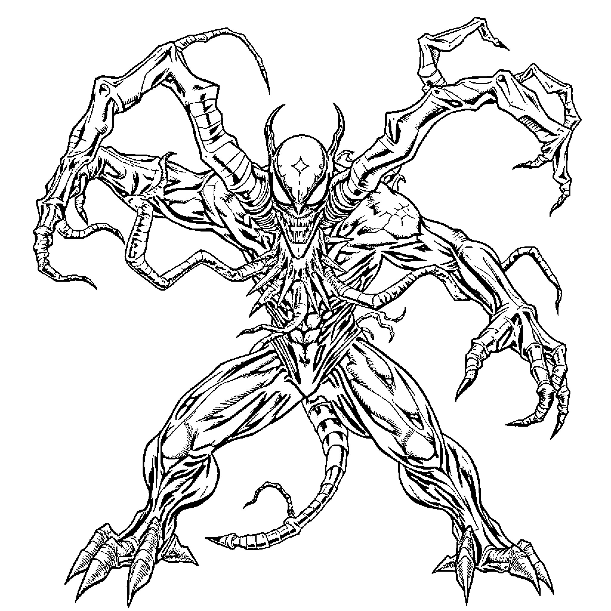Carnage of a monstrous alien creature Coloring Page (free black-and-white line drawing printable PDF for all, from beginners to advanced learners, including children, teens, adults, and seniors)