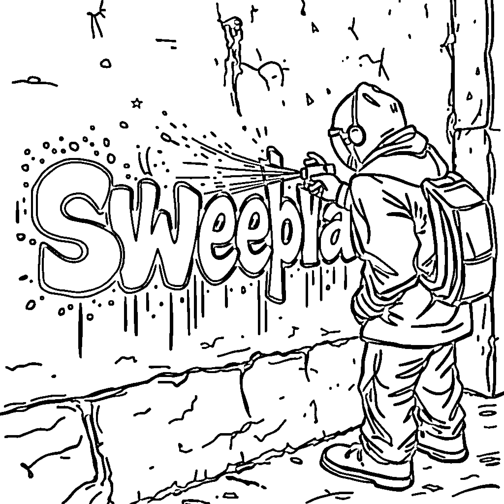 Graffiti Writer expressing creativity with spray paint Coloring Page (free black-and-white line drawing printable PDF for all, from beginners to advanced learners, including children, teens, adults, and seniors)