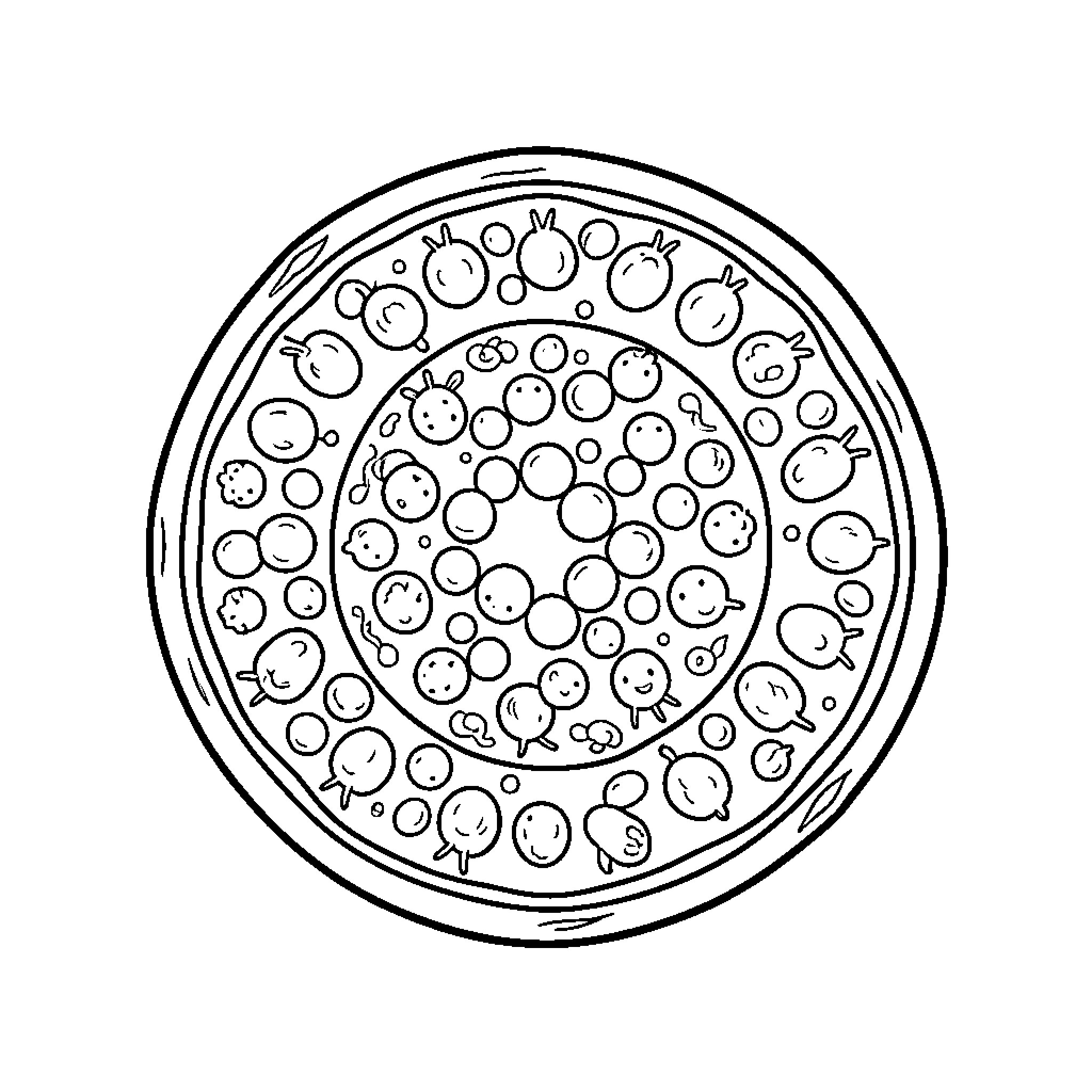 Cell with Circular Patterns and Shapes Coloring Page (free black-and-white line drawing printable PDF for all, from beginners to advanced learners, including children, teens, adults, and seniors)