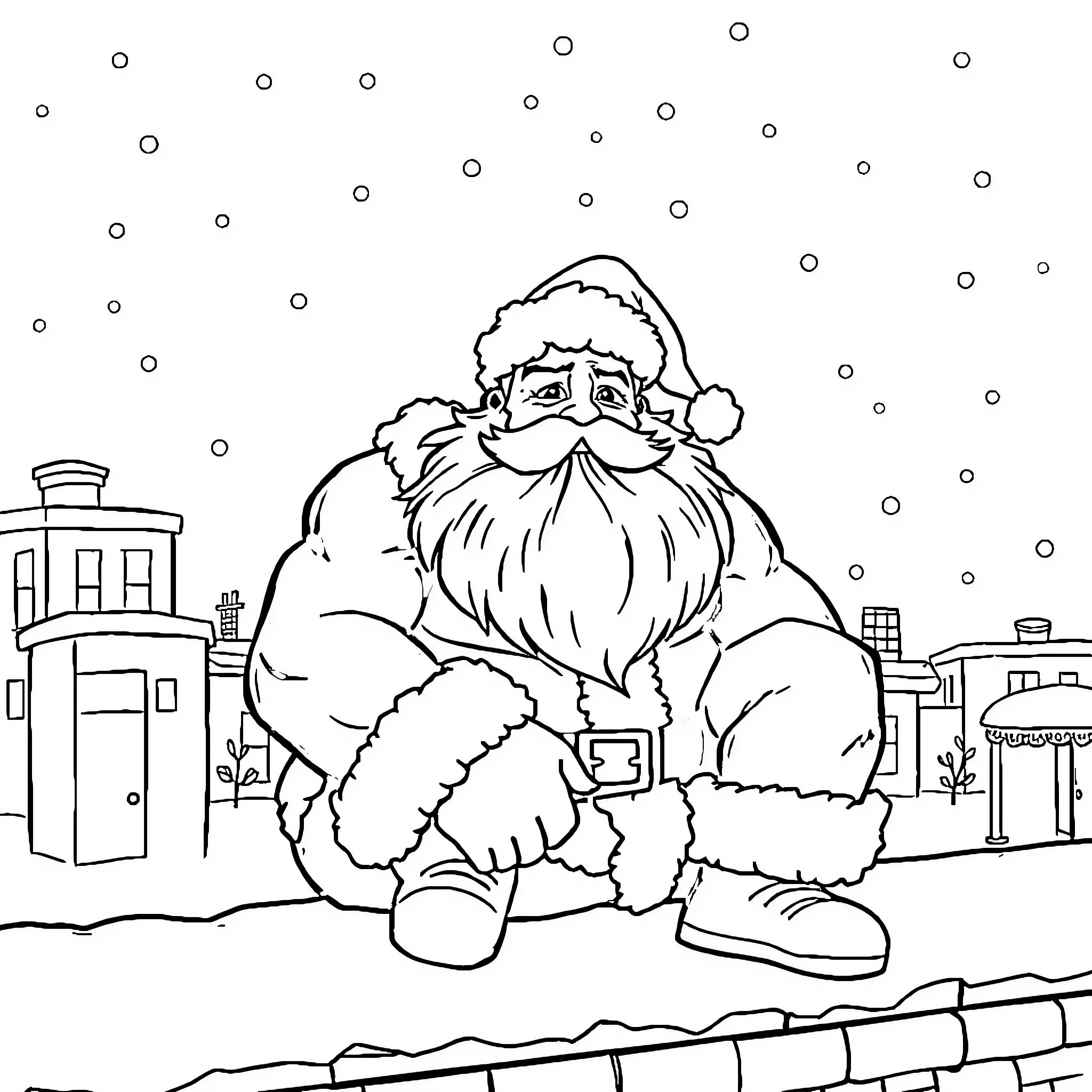 Hulk Santa Claus spreading holiday cheer Coloring Page (free black-and-white line drawing printable PDF for all, from beginners to advanced learners, including children, teens, adults, and seniors)