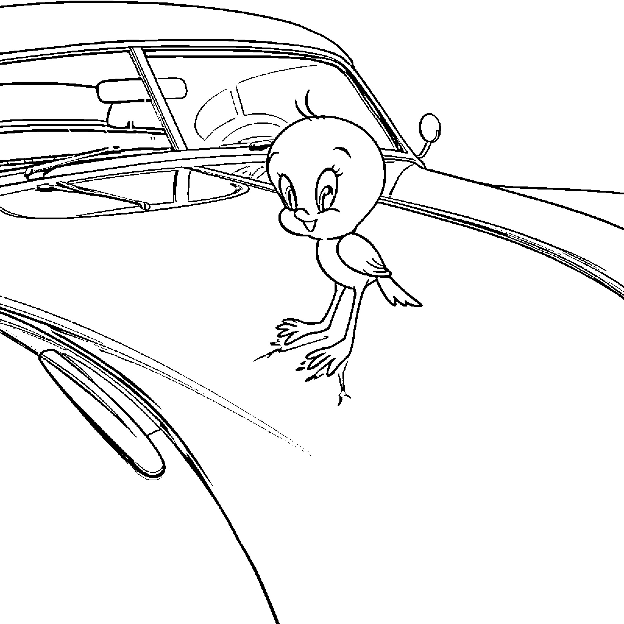 Tweety soaring high in the sky Coloring Page (free black-and-white line drawing printable PDF for all, from beginners to advanced learners, including children, teens, adults, and seniors)