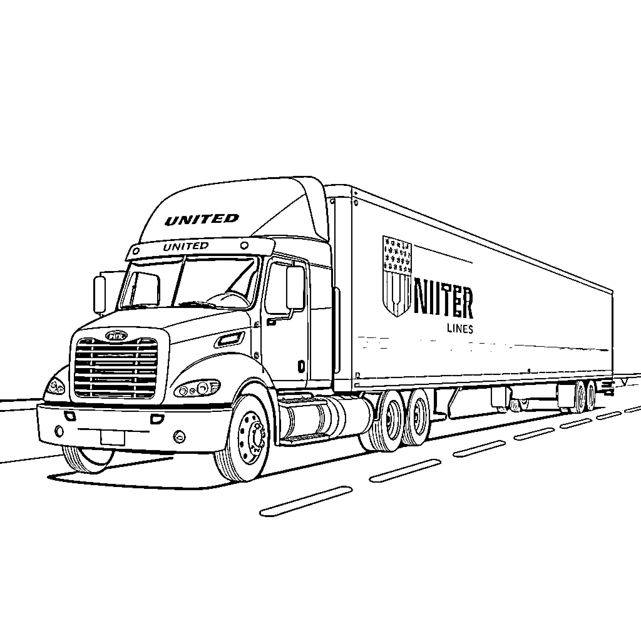 Truck transporting goods on the road Coloring Page (free black-and-white line drawing printable PDF for all, from beginners to advanced learners, including children, teens, adults, and seniors)
