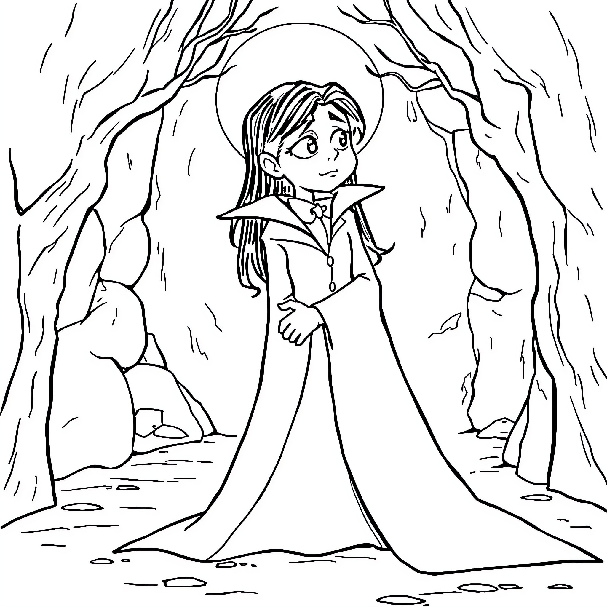 Labubu's Enchanted Forest Adventure Coloring Page (free black-and-white line drawing printable PDF for all, from beginners to advanced learners, including children, teens, adults, and seniors)