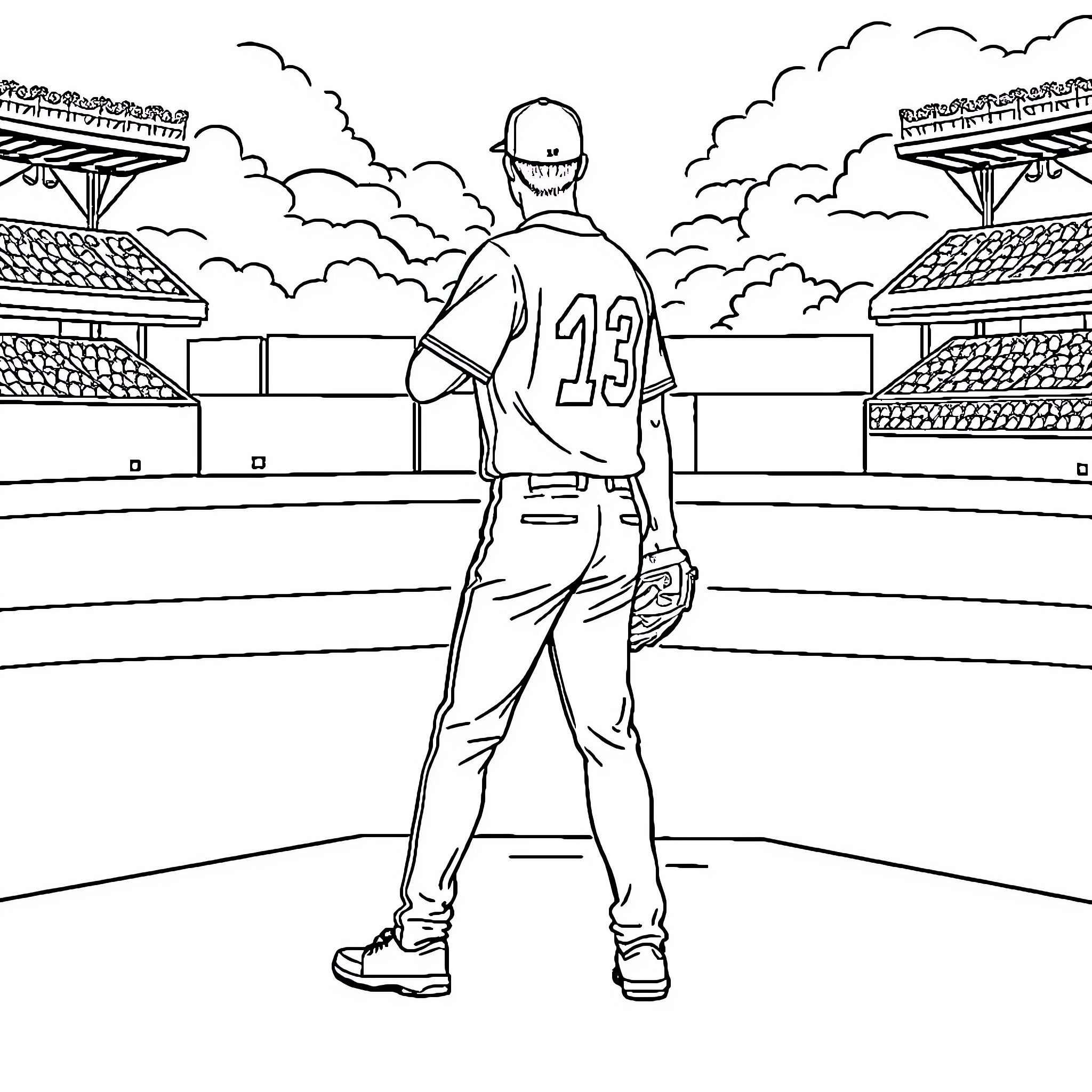 Ohtani Taking the Field Coloring Page (free black-and-white line drawing printable PDF for all, from beginners to advanced learners, including children, teens, adults, and seniors)