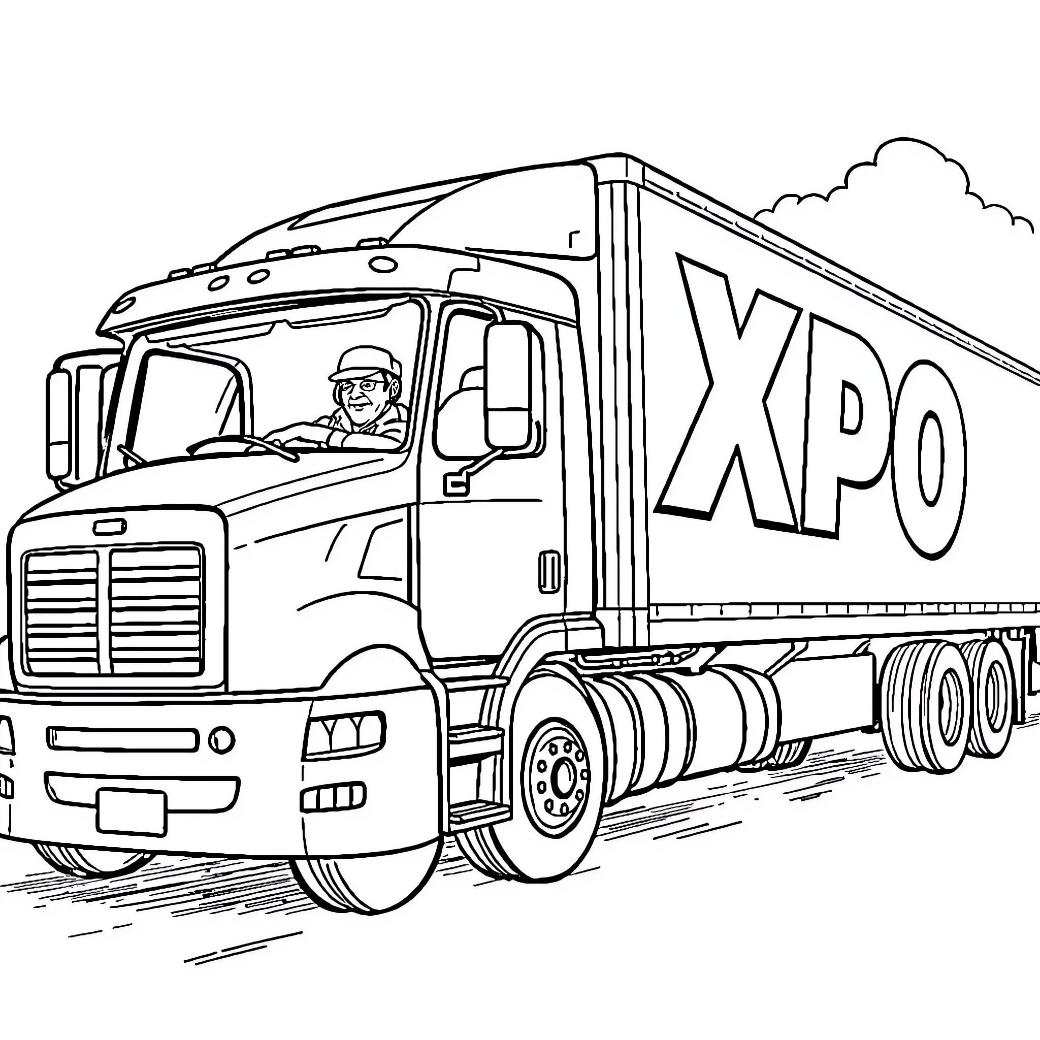 Truck transporting cargo on the road Coloring Page (free black-and-white line drawing printable PDF for all, from beginners to advanced learners, including children, teens, adults, and seniors)