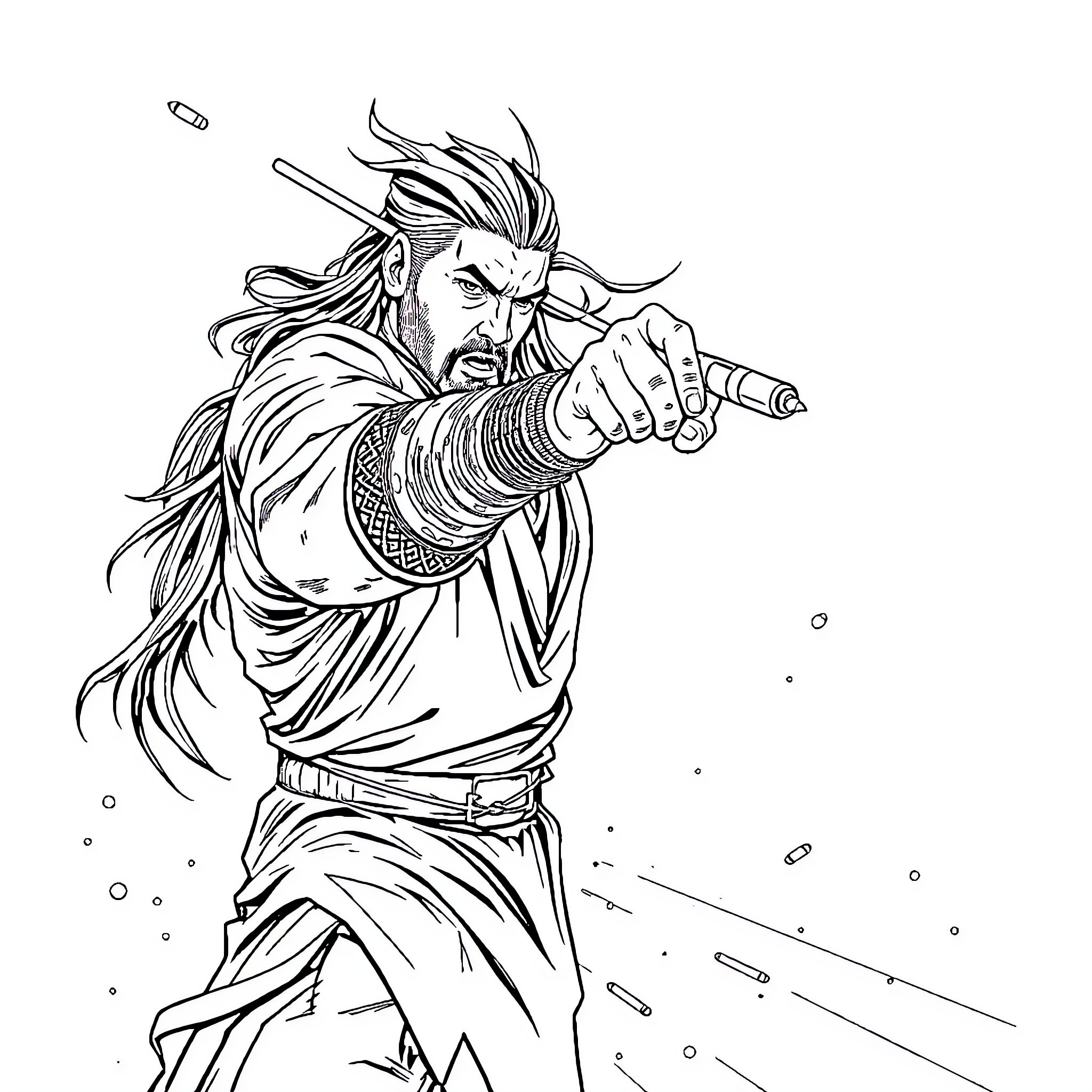 Roman Reigns' Powerful Warrior Stance Coloring Page (free black-and-white line drawing printable PDF for all, from beginners to advanced learners, including children, teens, adults, and seniors)