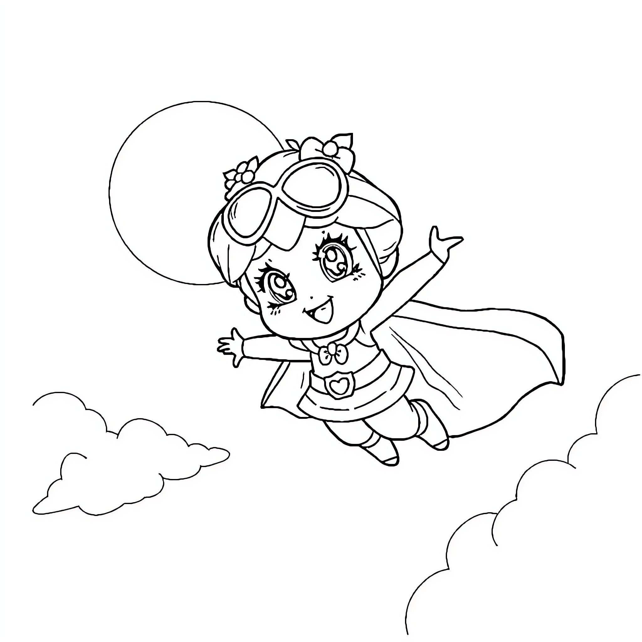 Strawberry Shortcake flying through the clouds Coloring Page (free black-and-white line drawing printable PDF for all, from beginners to advanced learners, including children, teens, adults, and seniors)