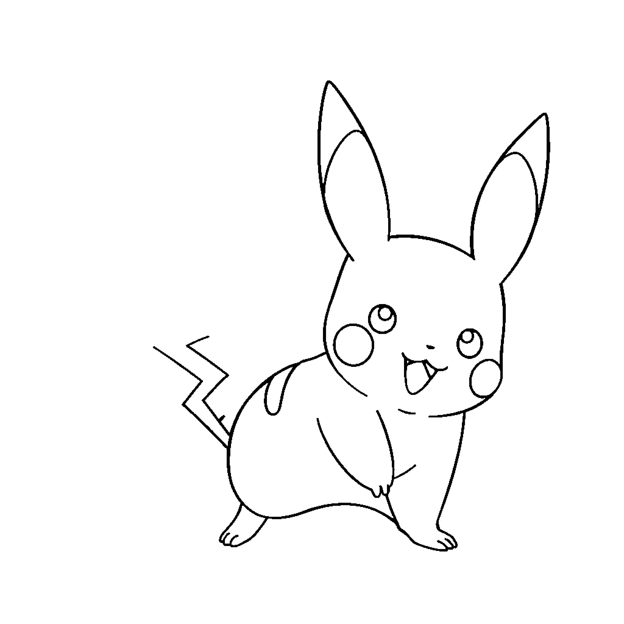 Pikachu cheerfully waving Coloring Page (free black-and-white line drawing printable PDF for all, from beginners to advanced learners, including children, teens, adults, and seniors)