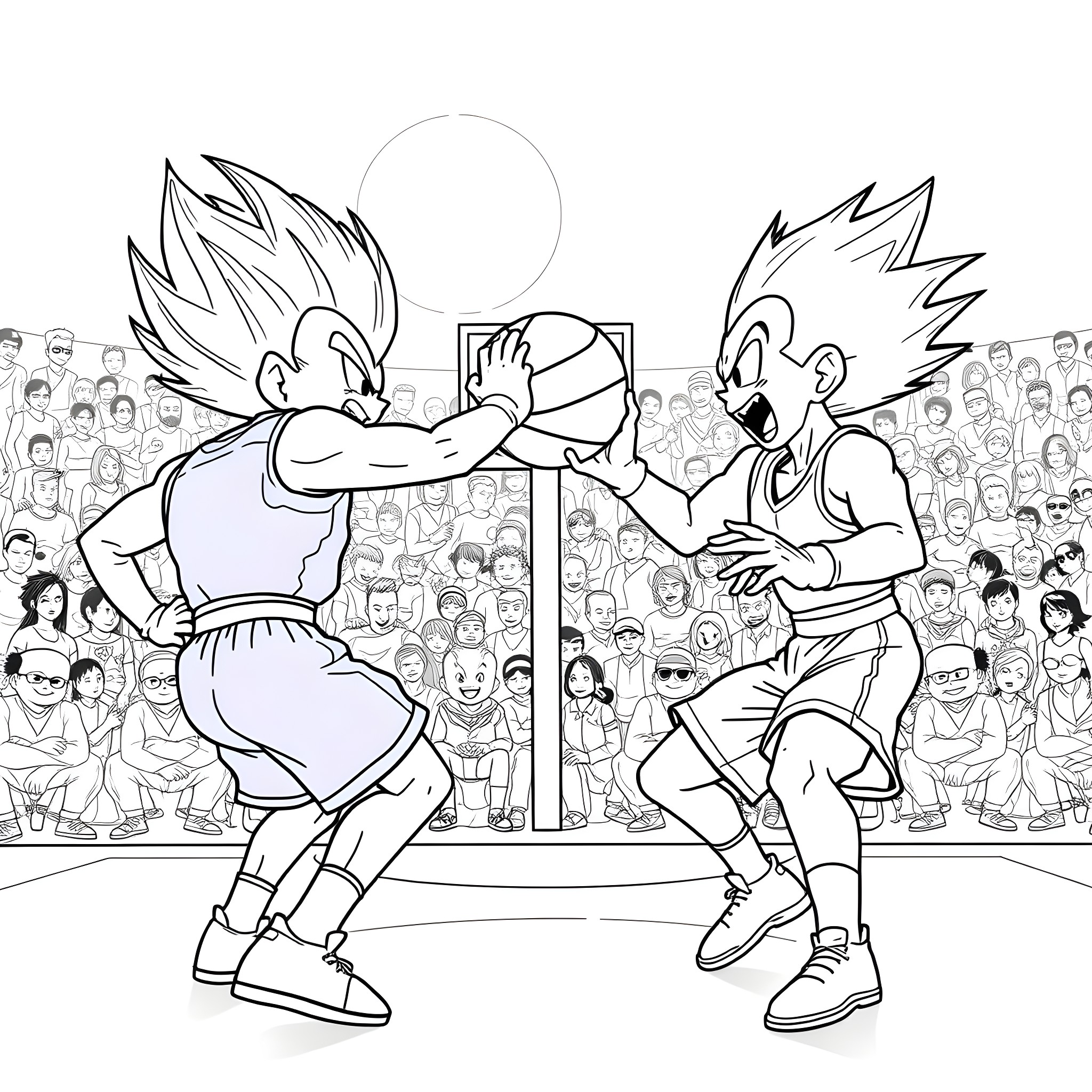 Vegeta's Intense Martial Arts Battle in the Stadium Coloring Page (free black-and-white line drawing printable PDF for all, from beginners to advanced learners, including children, teens, adults, and seniors)