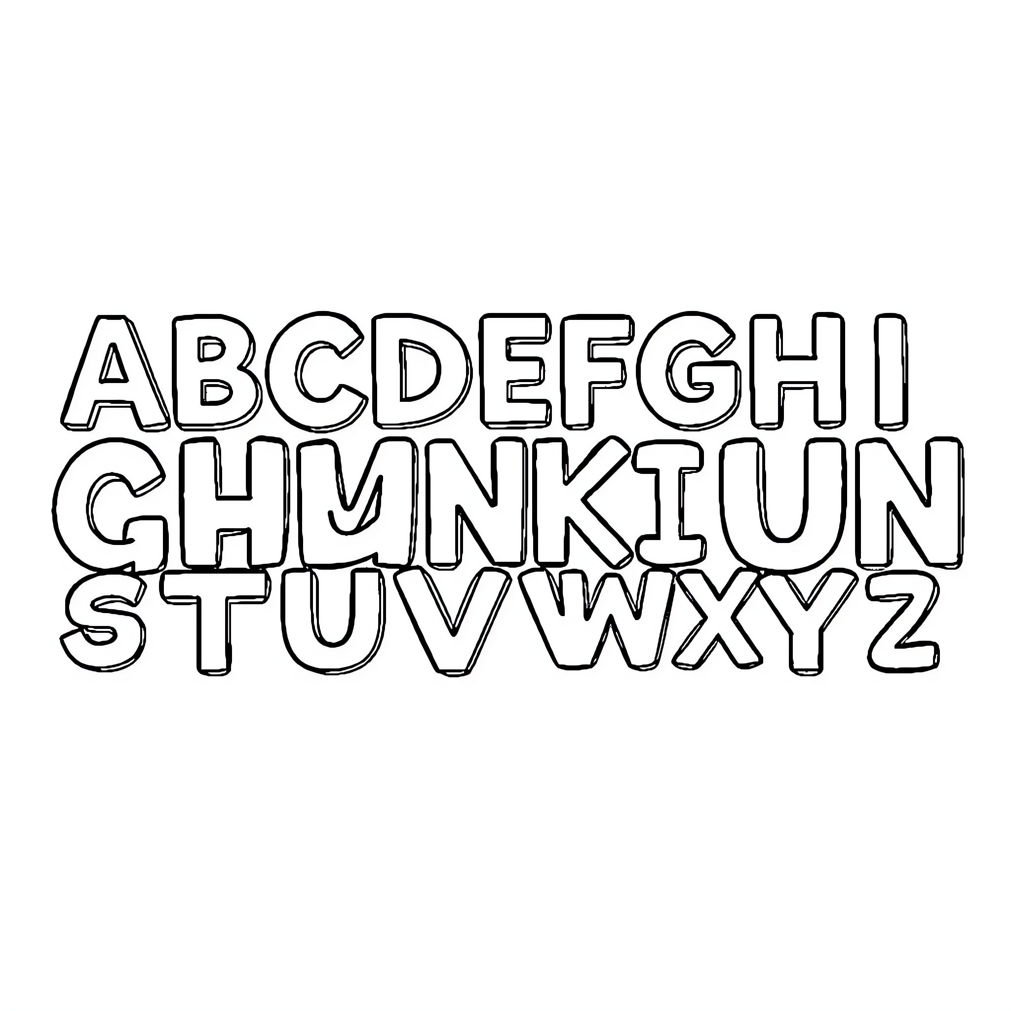 Alphabet of bold and stylized letters Coloring Page (free black-and-white line drawing printable PDF for all, from beginners to advanced learners, including children, teens, adults, and seniors)