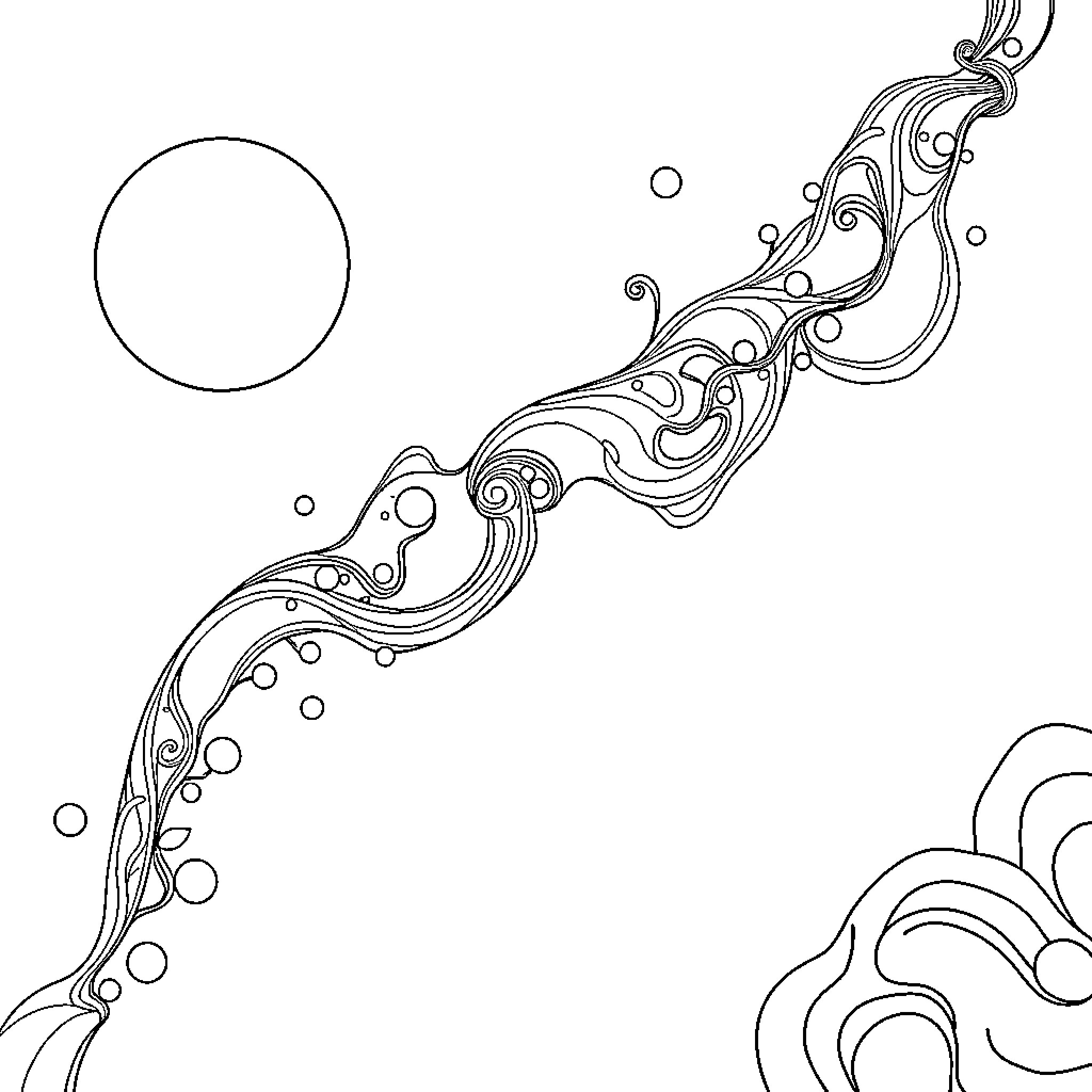 Flow of Intricate Patterns and Shapes Coloring Page (free black-and-white line drawing printable PDF for all, from beginners to advanced learners, including children, teens, adults, and seniors)