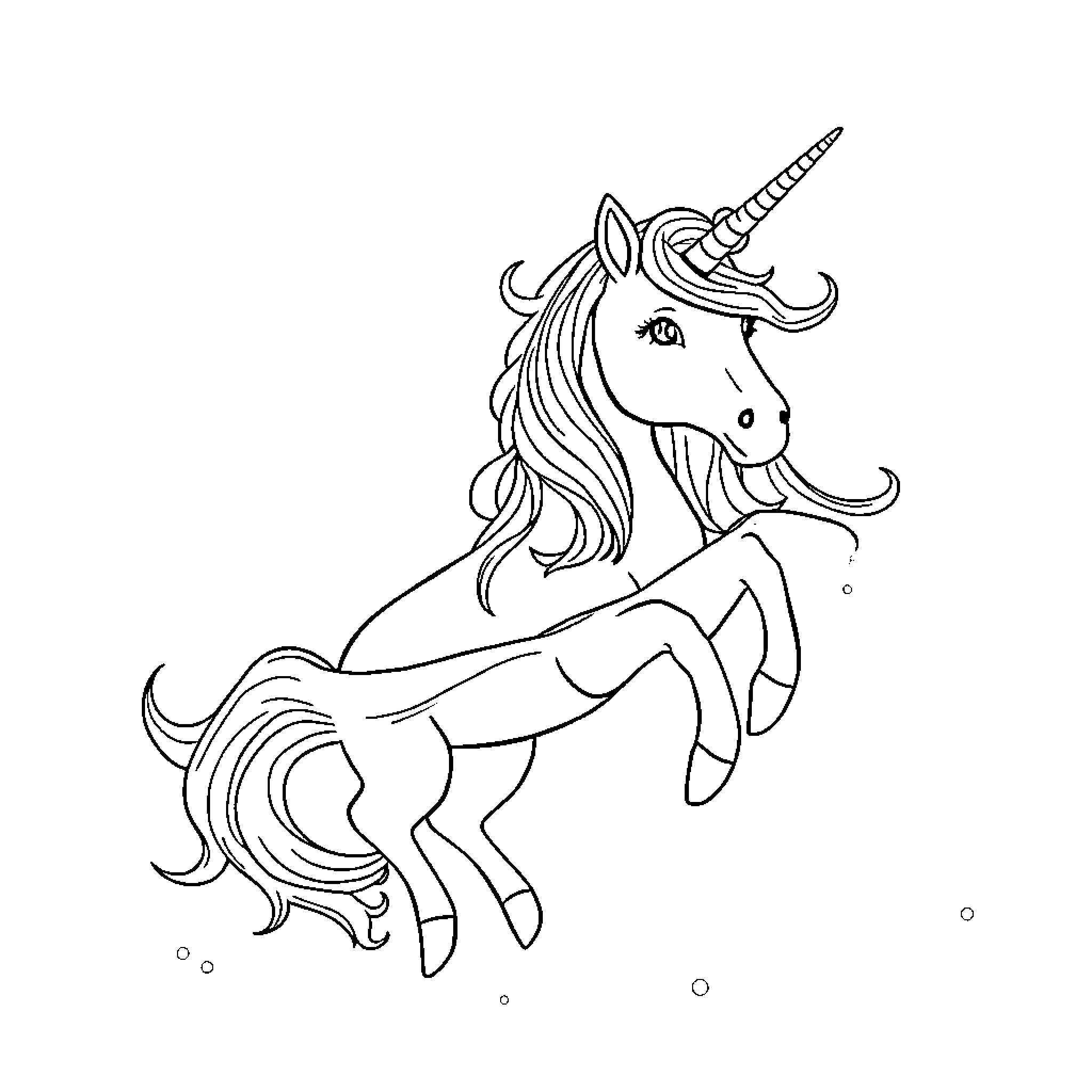 Unicorn jumping gracefully Coloring Page (free black-and-white line drawing printable PDF for all, from beginners to advanced learners, including children, teens, adults, and seniors)