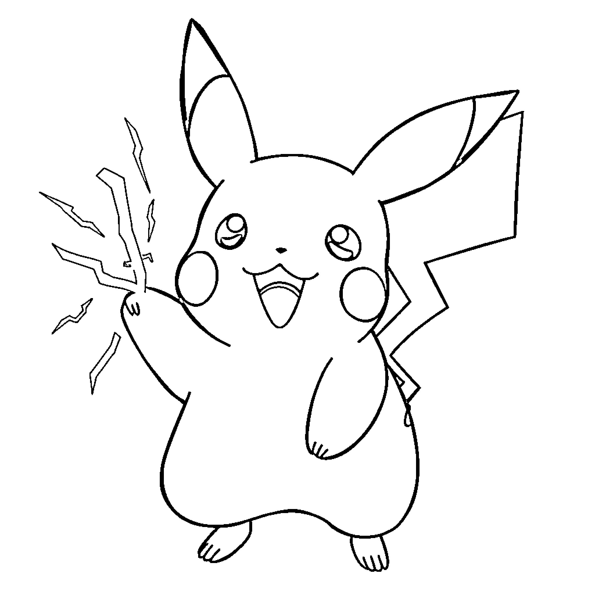 Pikachu using electric attack happily Coloring Page (free black-and-white line drawing printable PDF for all, from beginners to advanced learners, including children, teens, adults, and seniors)