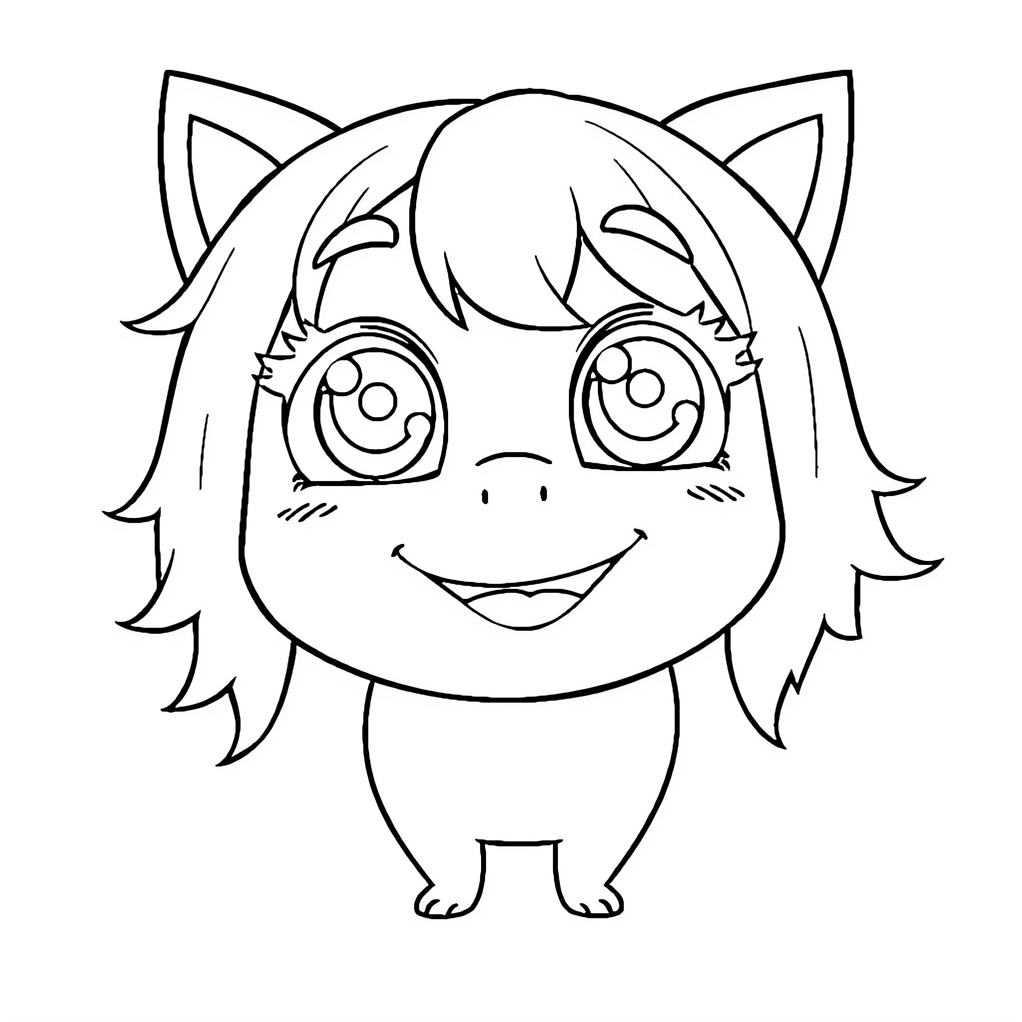 Kpop Anime Character with Cute Expression Coloring Page (free black-and-white line drawing printable PDF for all, from beginners to advanced learners, including children, teens, adults, and seniors)