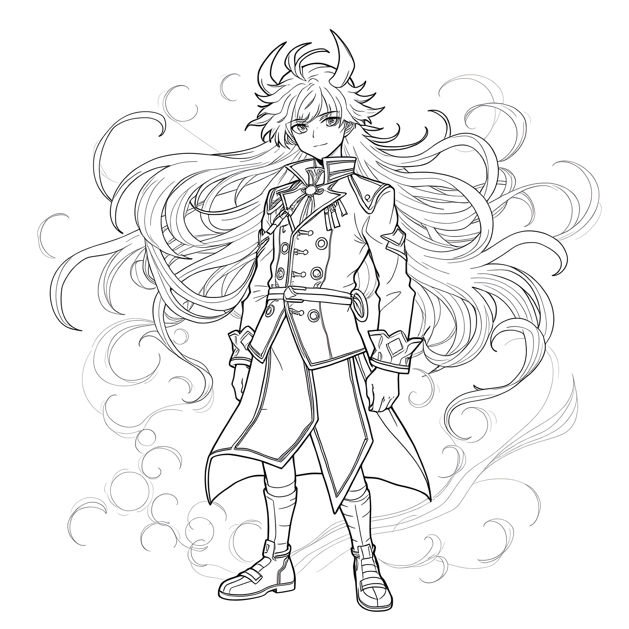 Muichiro Tokito's Spirited Anime Adventure Coloring Page (free black-and-white line drawing printable PDF for all, from beginners to advanced learners, including children, teens, adults, and seniors)