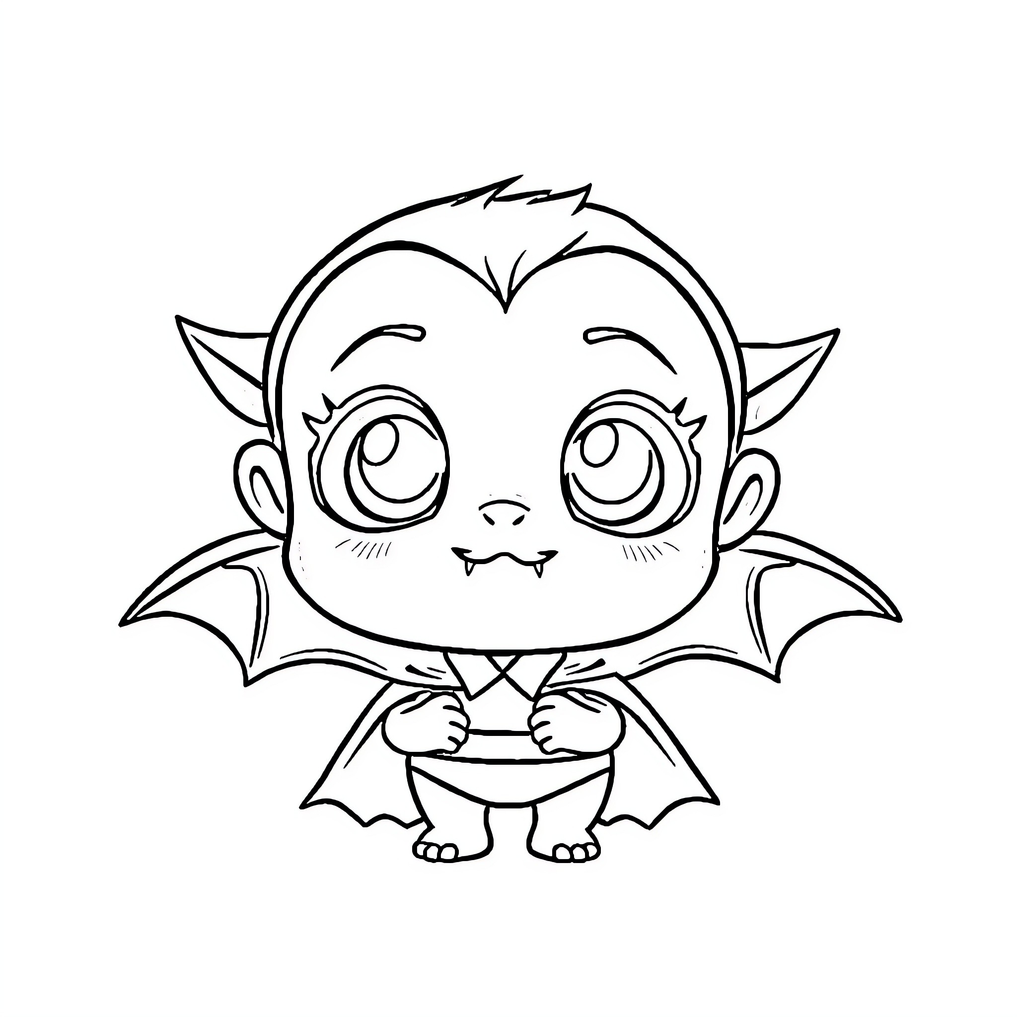 Baby Vampire in Cute Cartoon Style Coloring Page (free black-and-white line drawing printable PDF for all, from beginners to advanced learners, including children, teens, adults, and seniors)