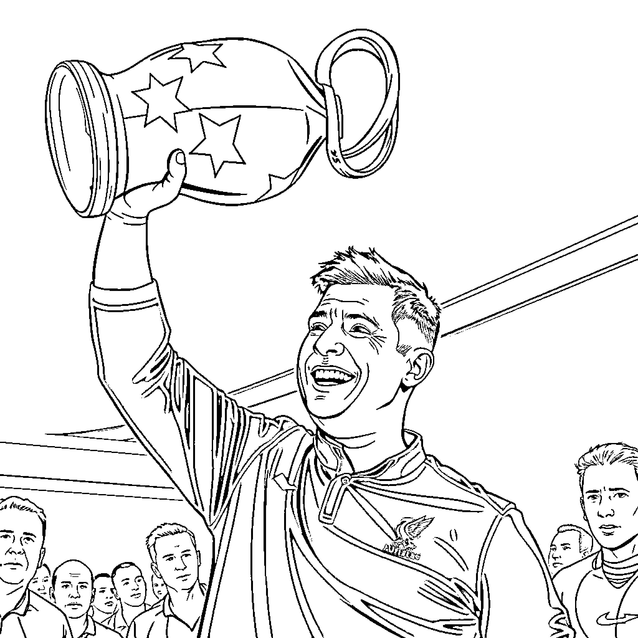Brendan Rodgers celebrating trophy win with team Coloring Page (free black-and-white line drawing printable PDF for all, from beginners to advanced learners, including children, teens, adults, and seniors)
