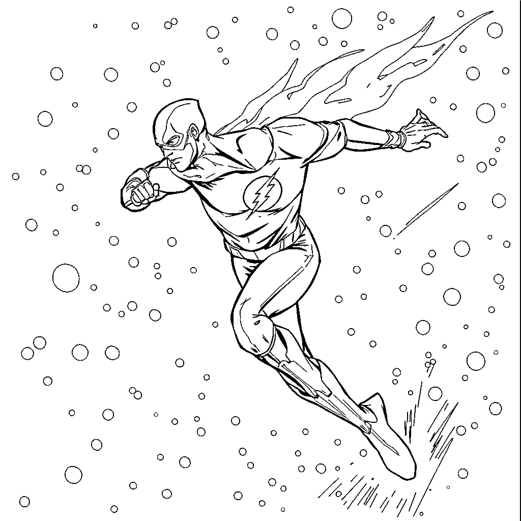 Flash Dashing Through Snowy Scene Coloring Page (free black-and-white line drawing printable PDF for all, from beginners to advanced learners, including children, teens, adults, and seniors)