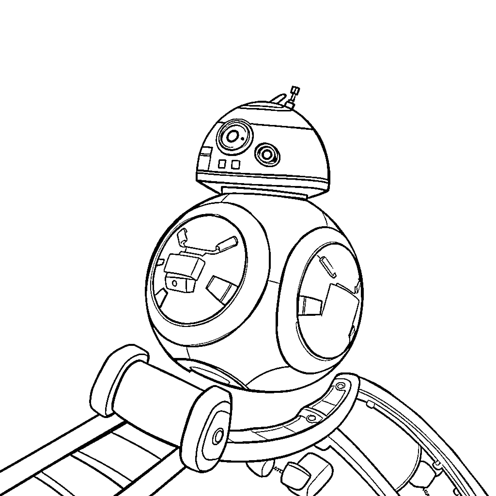 Bb8 Droid Exploring a New Environment Coloring Page (free black-and-white line drawing printable PDF for all, from beginners to advanced learners, including children, teens, adults, and seniors)