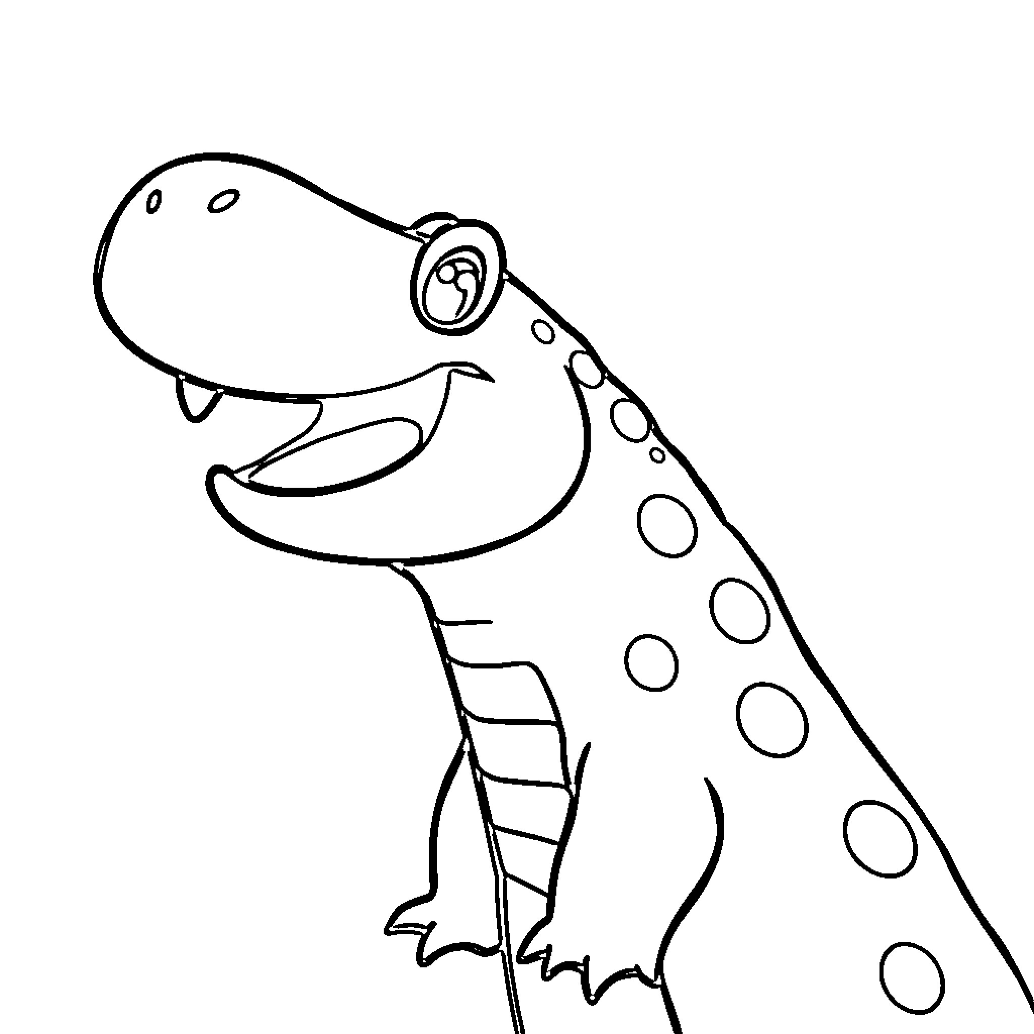 Dillo the playful dinosaur Coloring Page (free black-and-white line drawing printable PDF for all, from beginners to advanced learners, including children, teens, adults, and seniors)