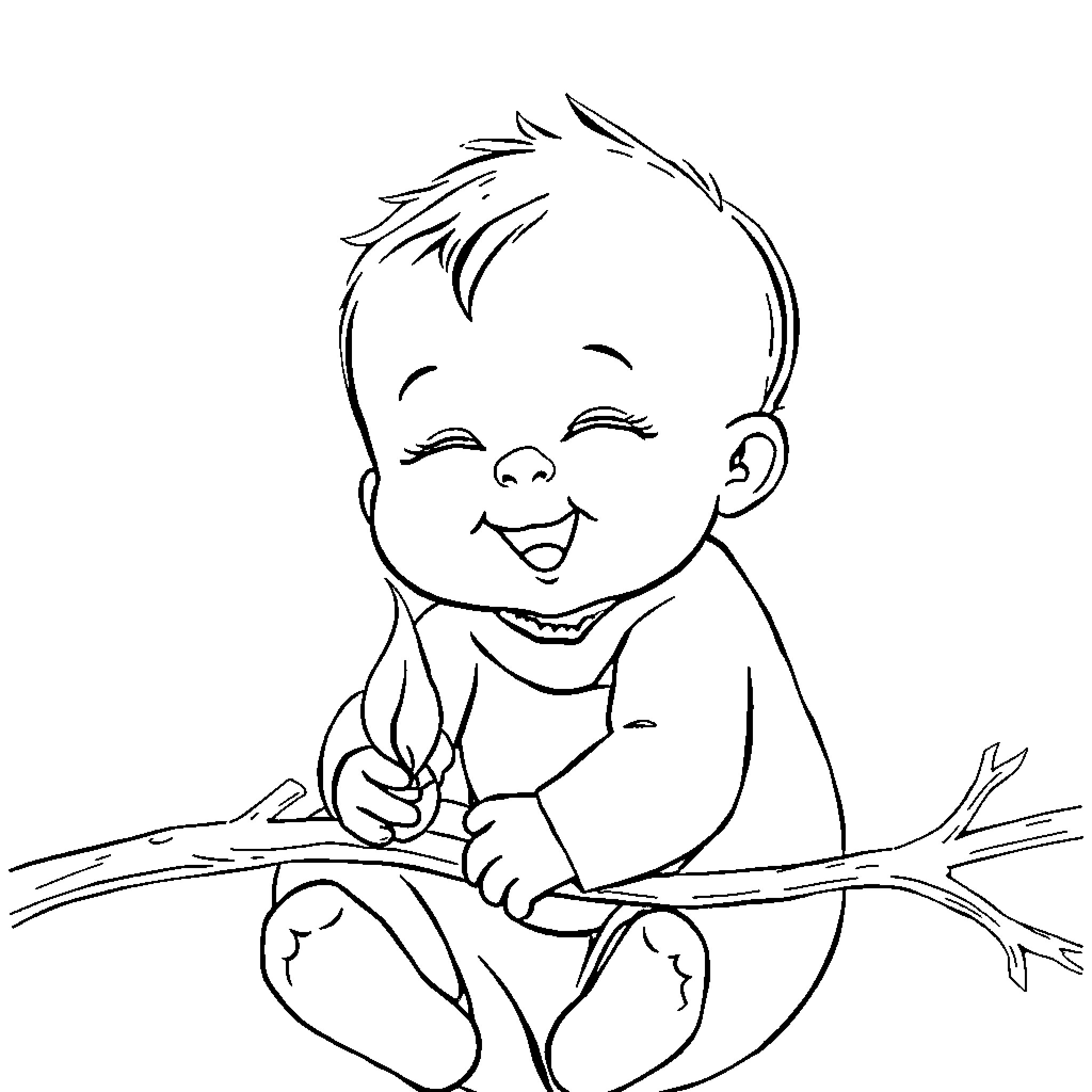 Baby happily coloring with crayons Coloring Page (free black-and-white line drawing printable PDF for all, from beginners to advanced learners, including children, teens, adults, and seniors)