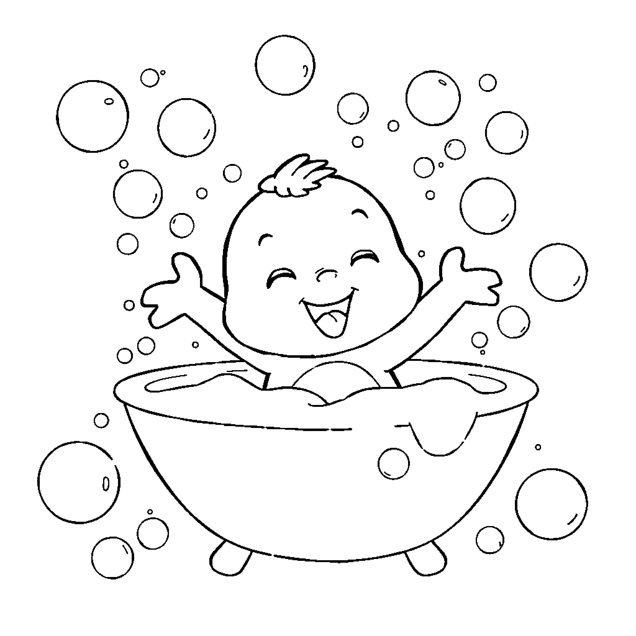 Bluey playing joyfully in a bubble bath Coloring Page (free black-and-white line drawing printable PDF for all, from beginners to advanced learners, including children, teens, adults, and seniors)
