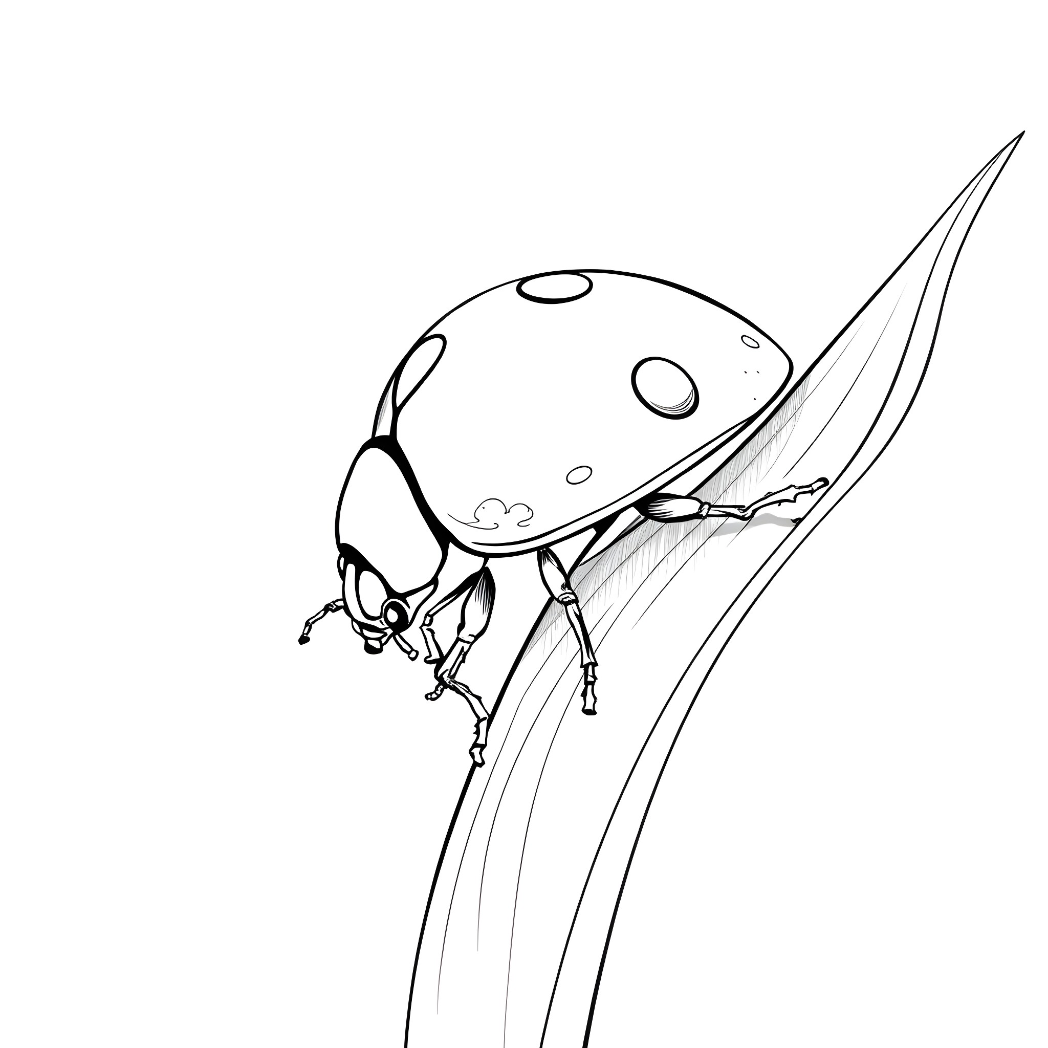 Ladybug climbing up the leaf Coloring Page (free black-and-white line drawing printable PDF for all, from beginners to advanced learners, including children, teens, adults, and seniors)