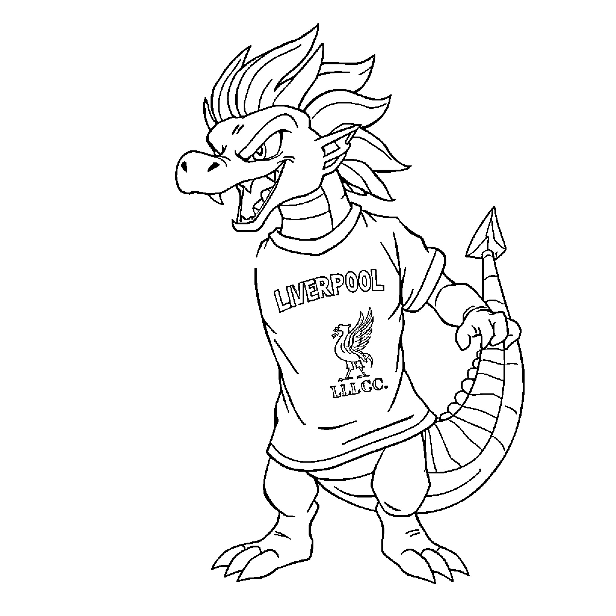 Dragon Ball Character in Liverpool Football Club Uniform Coloring Page (free black-and-white line drawing printable PDF for all, from beginners to advanced learners, including children, teens, adults, and seniors)
