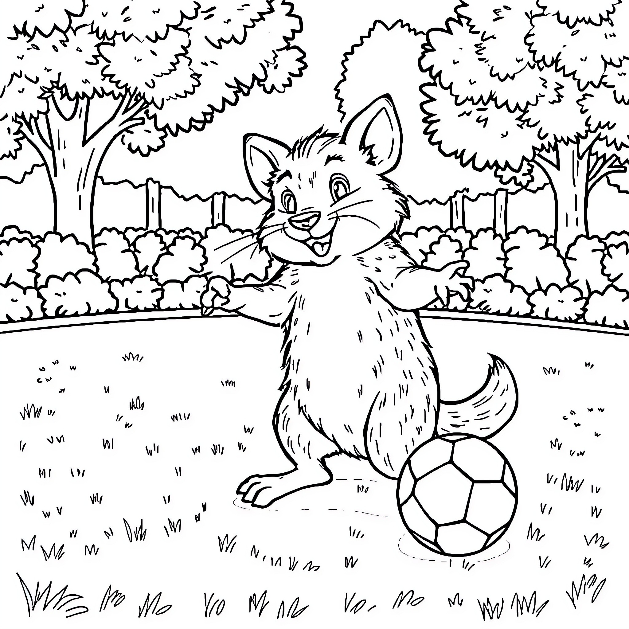 Chase through the forest with a playful fox Coloring Page (free black-and-white line drawing printable PDF for all, from beginners to advanced learners, including children, teens, adults, and seniors)