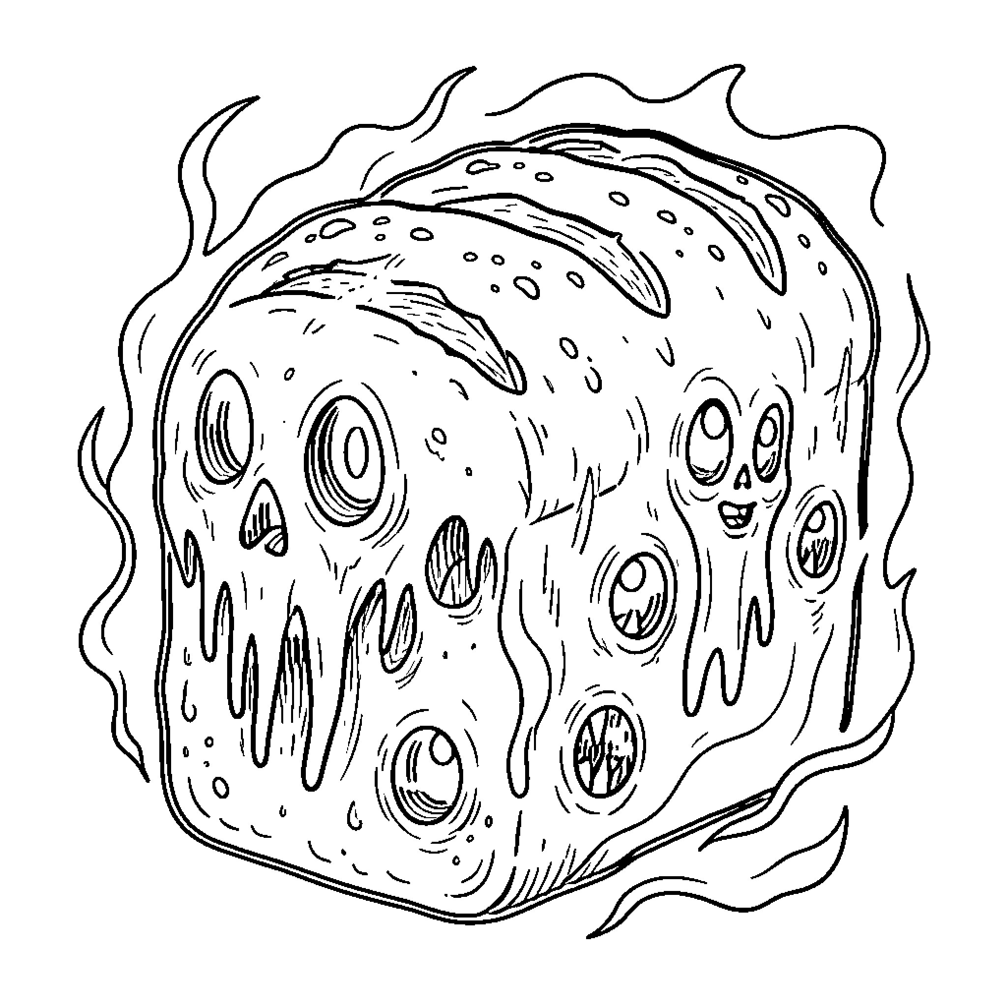 Sourdough dough with whimsical designs Coloring Page (free black-and-white line drawing printable PDF for all, from beginners to advanced learners, including children, teens, adults, and seniors)