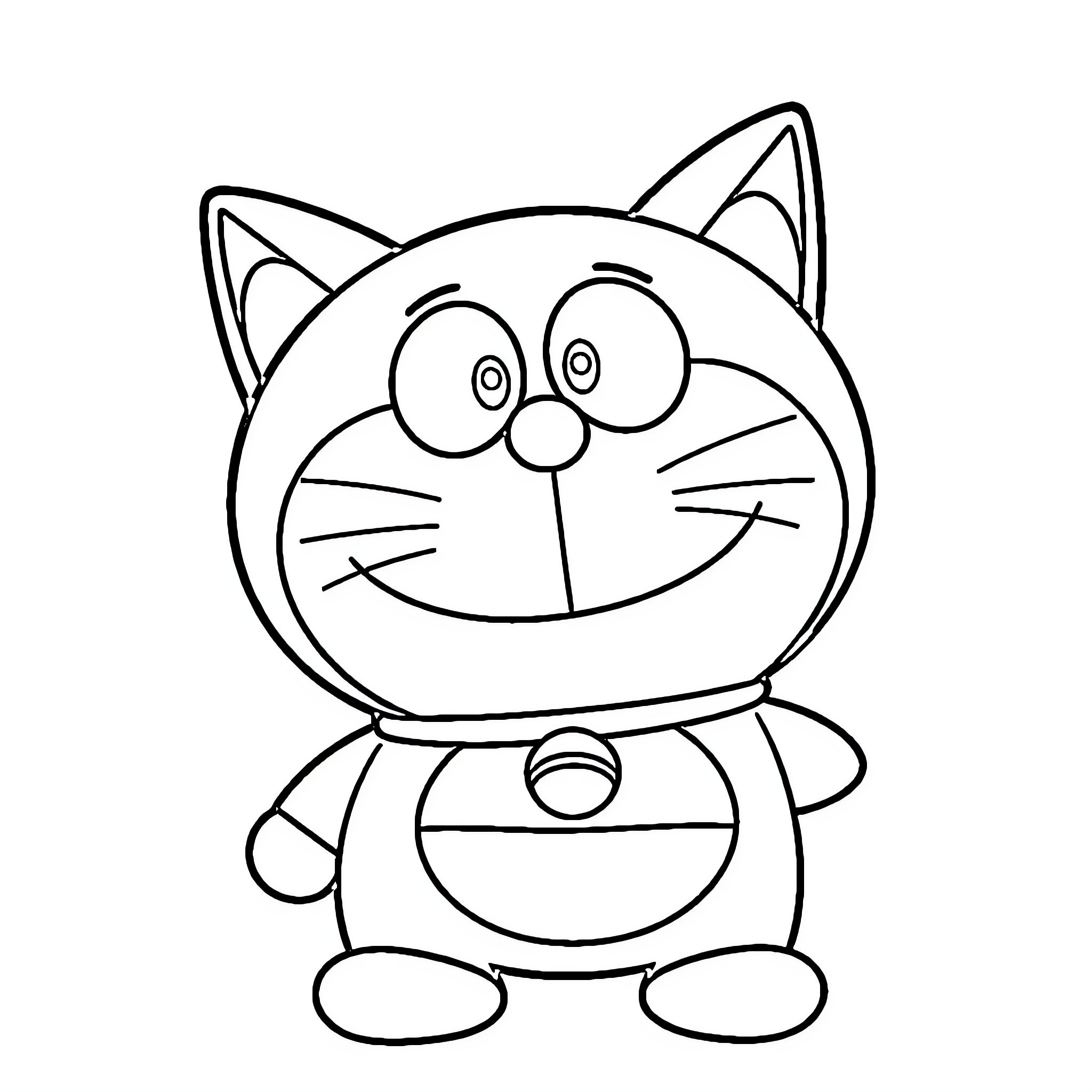 Doraemon, the friendly and curious robotic cat Coloring Page (free black-and-white line drawing printable PDF for all, from beginners to advanced learners, including children, teens, adults, and seniors)